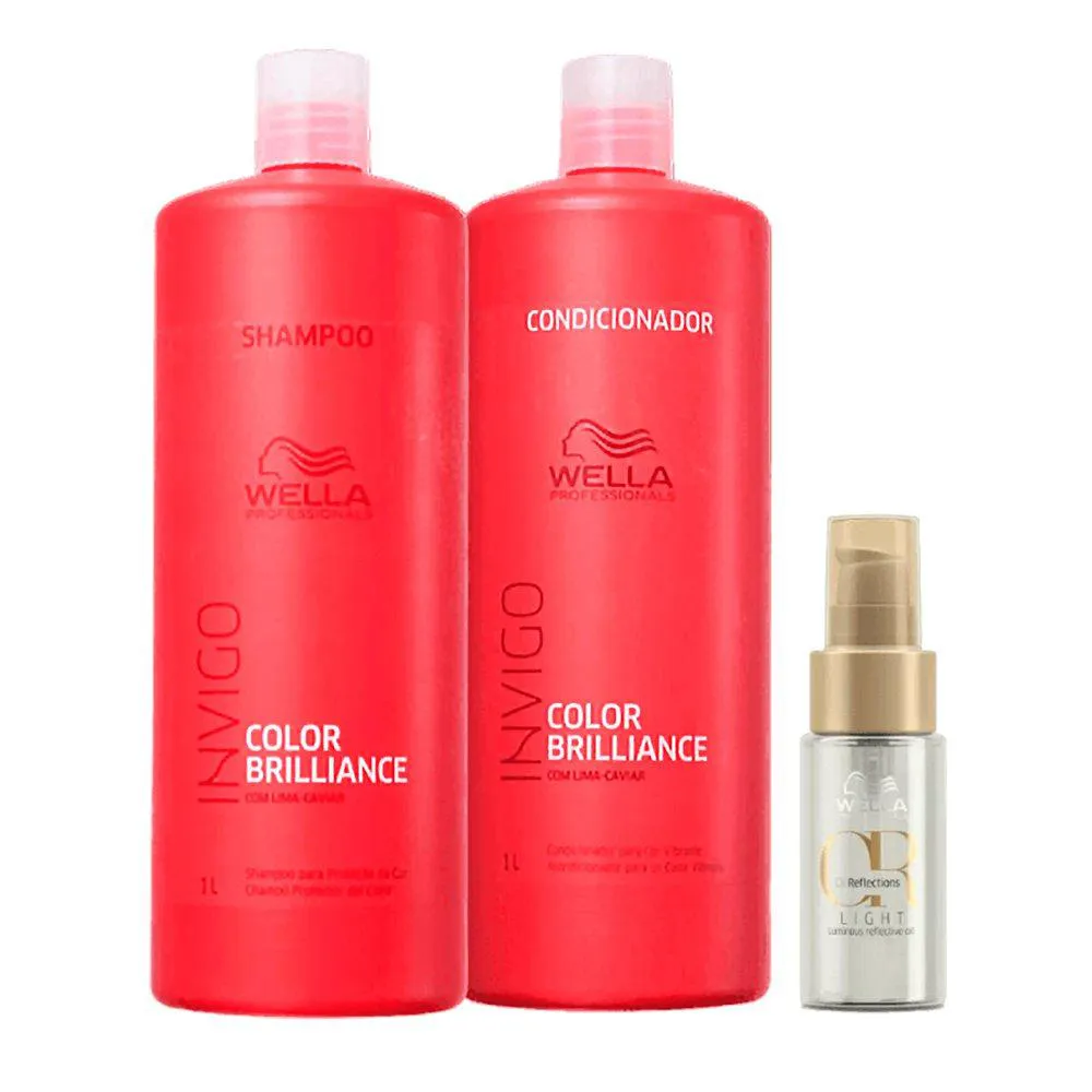 KIT WELLA COLOR BRILLIANCE SHAMPOO 1L + CONDICIONADOR 1L + ÓLEO OIL REFLECTIONS LIGHT 30ML