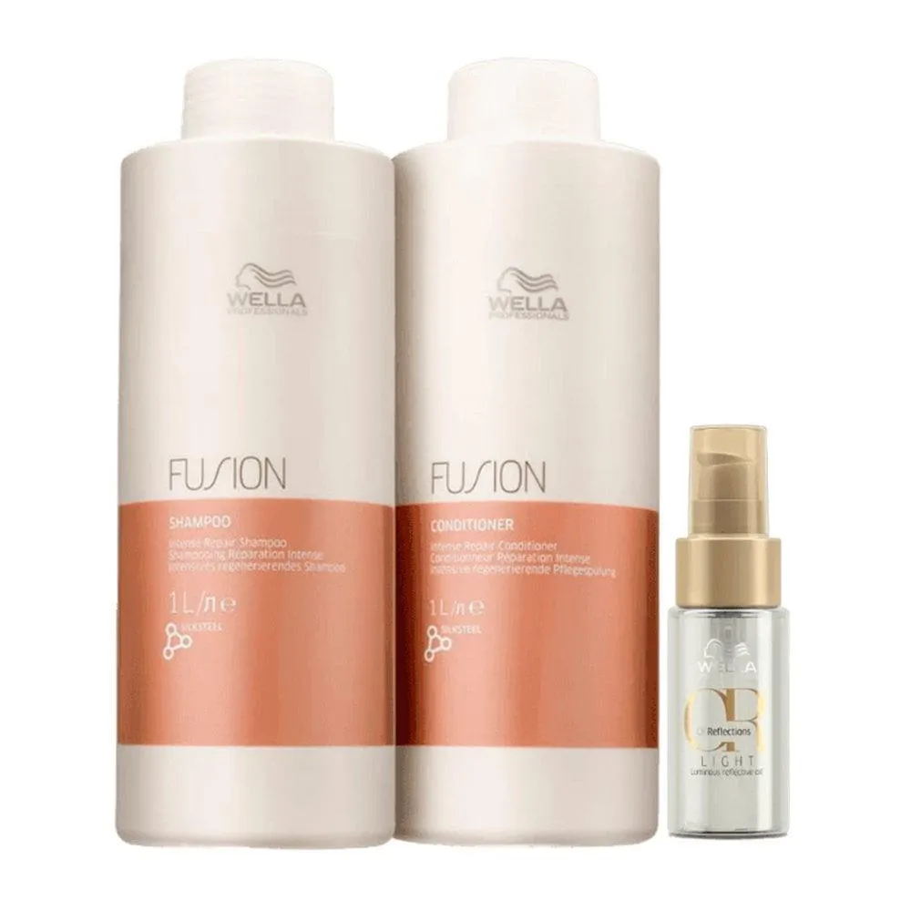 KIT WELLA FUSION SHAMPOO 1L + CONDICIONADOR 1L + ÓLEO OIL REFLECTIONS LIGHT 30ML