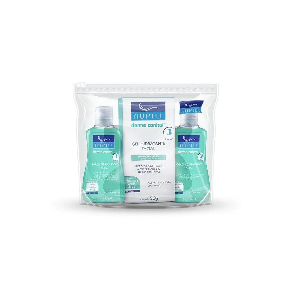 KIT FACIAL NUPILL DERME CONTROL PELES MISTAS E OLEOSAS C/3 PRODUTOS