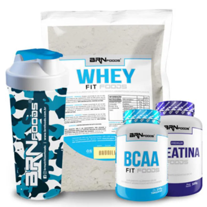 KIT WHEY PROTEIN FOODS 500G + BCAA FIT 100G TANG + PREMIUM CREATINA 100G + COQUETELEIRA - BRN FOODS Chocolate