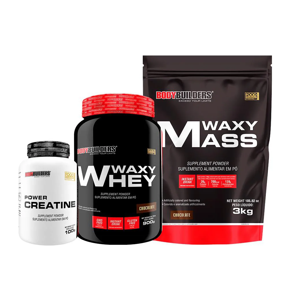 KIT WAXY MASS 3KG + WAXY WHEY 900G + POWER CREATINA 100G - BODYBUILDERS  Chocolate