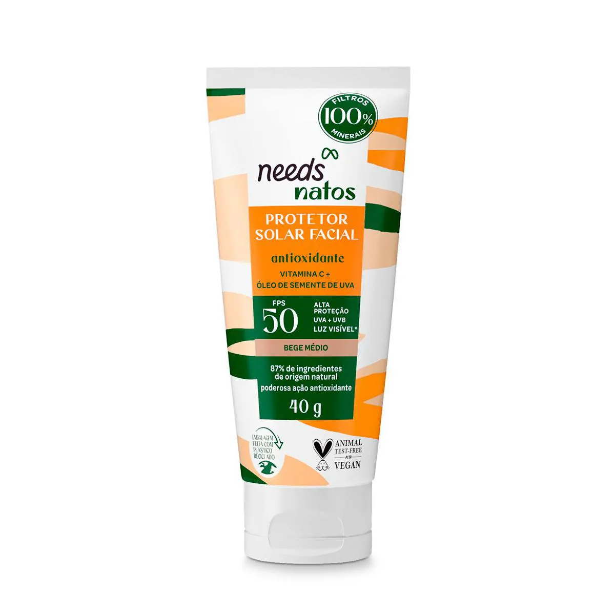 Protetor Solar Facial Needs Natos Antioxidante FPS 50 Bege Médio 40ml