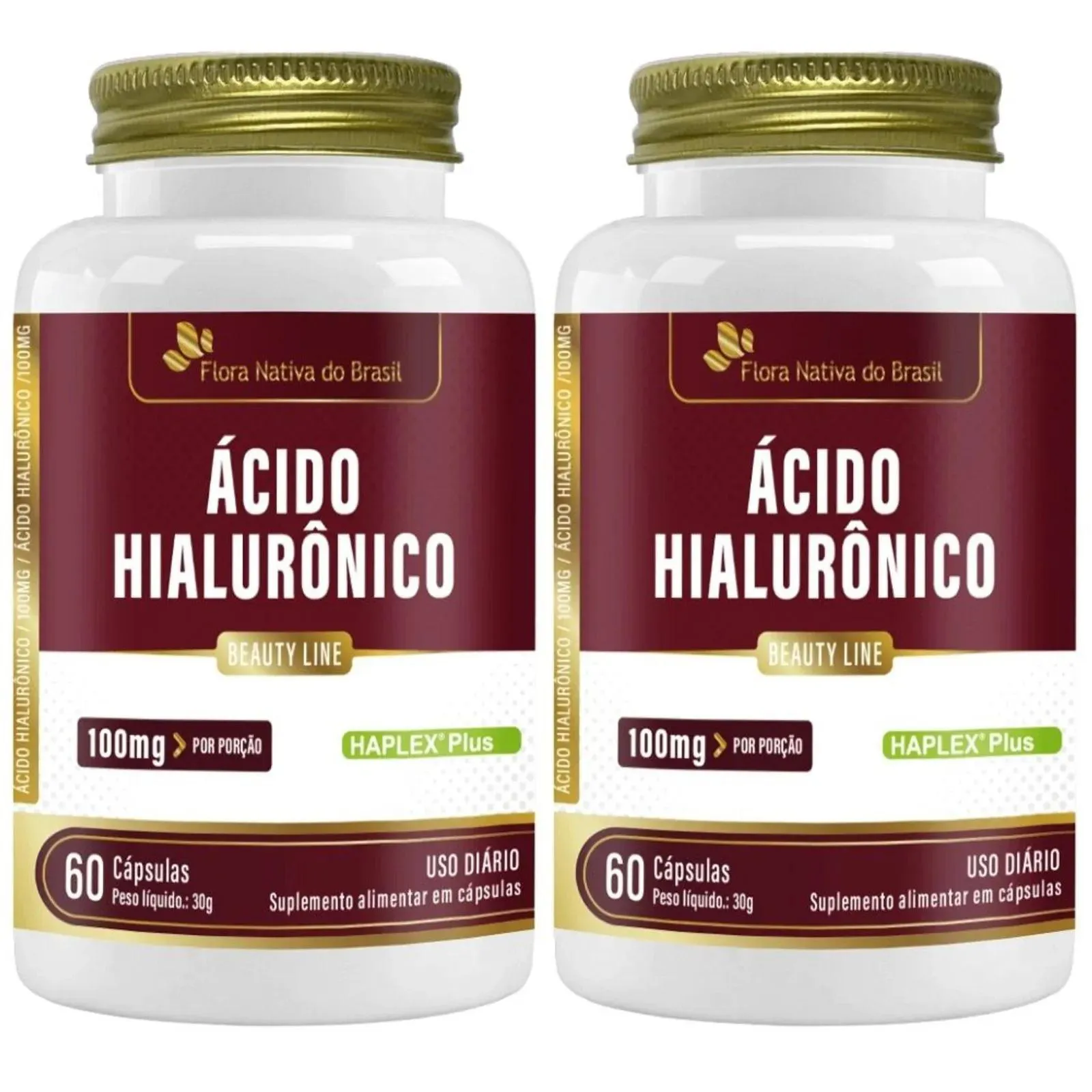 Kit 2X Ácido Hialurônico 100mg  60 Cápsulas - Flora Nativa