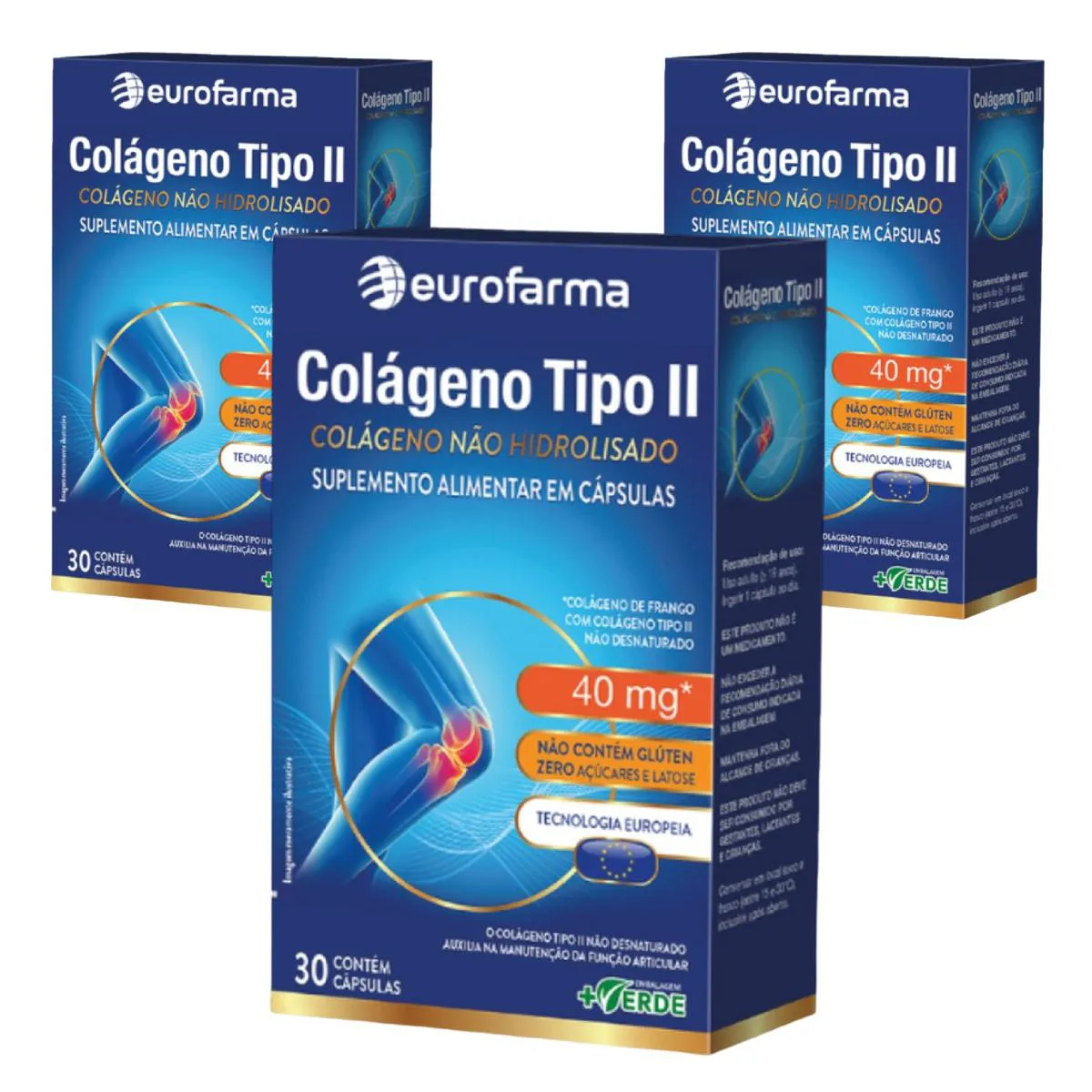 KIT 3 SUPLEMENTO VITAMINA COLáGENO TIPO 2 30 CPS - EUROFARMA