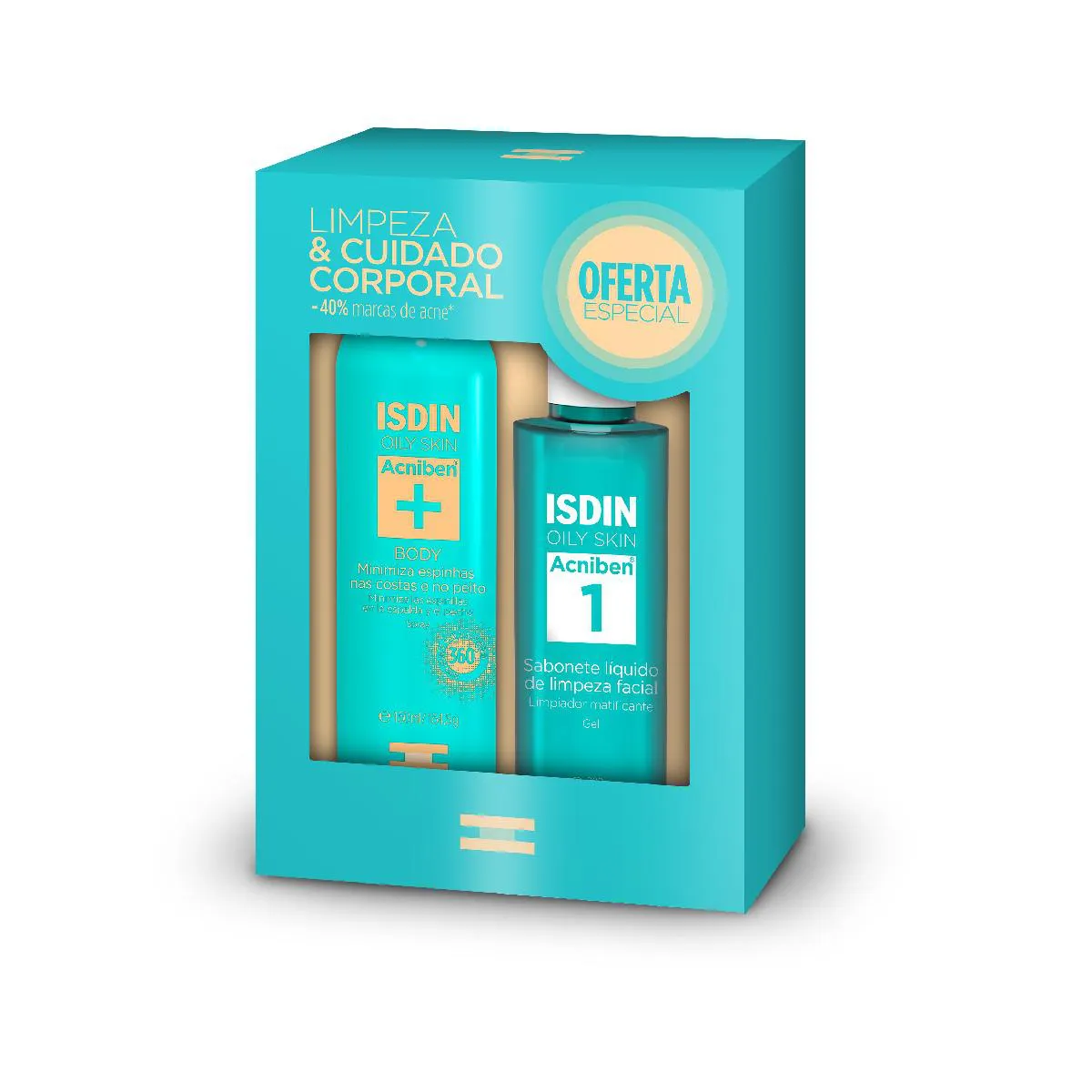 Kit Isdin Oily Skin Sabonete Líquido Facial em Gel Acniben 1 208g + Spray Corporal Antiacne Acniben+ 150ml