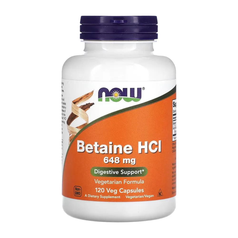 BETAíNA HCL 648MG NOW FOODS BETAINE HCL 120 VEG CAPS