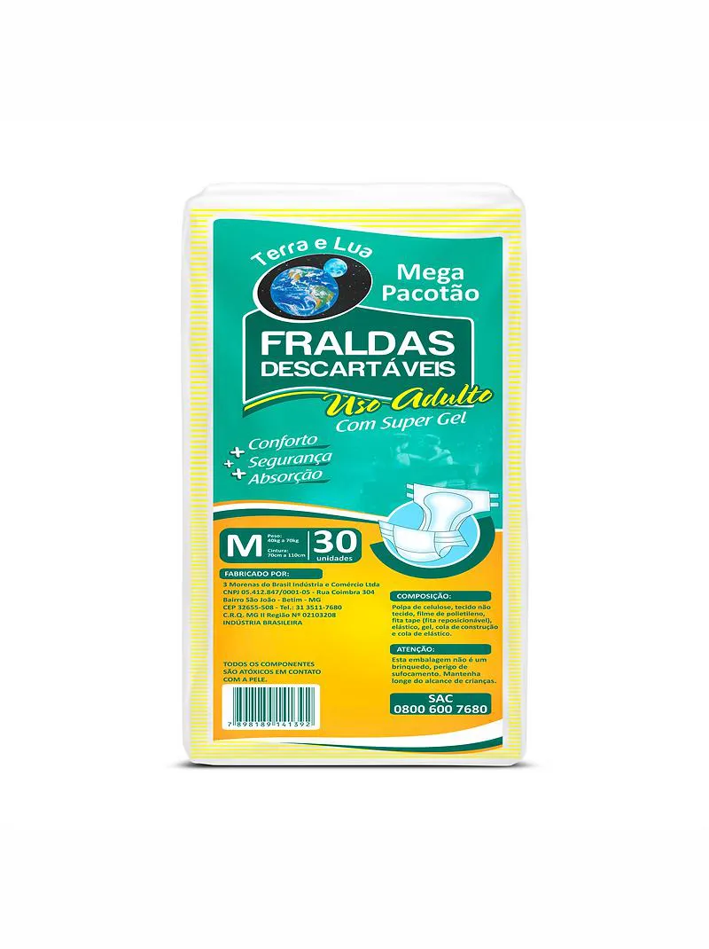 FRALDA GERIáTRICA PACOTãO - TAMANHO M - TERRA E LUA DESCARTAVEL