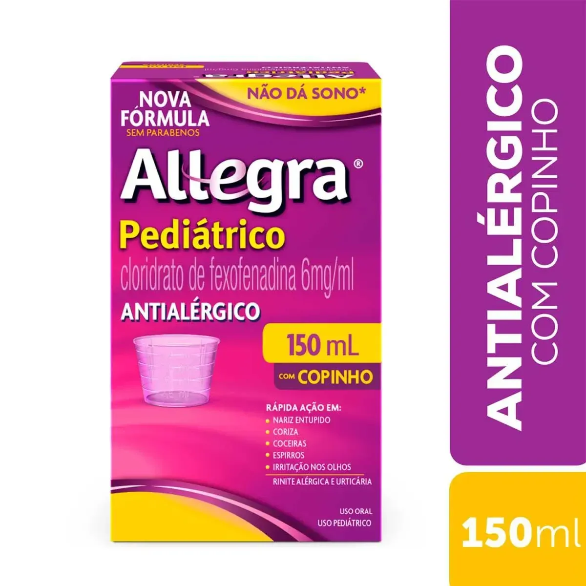 Antialérgico Allegra Pediátrico Cloridrato de Fexofenadina 6mg/ml Suspensão Oral 150ml com Copo Dosador