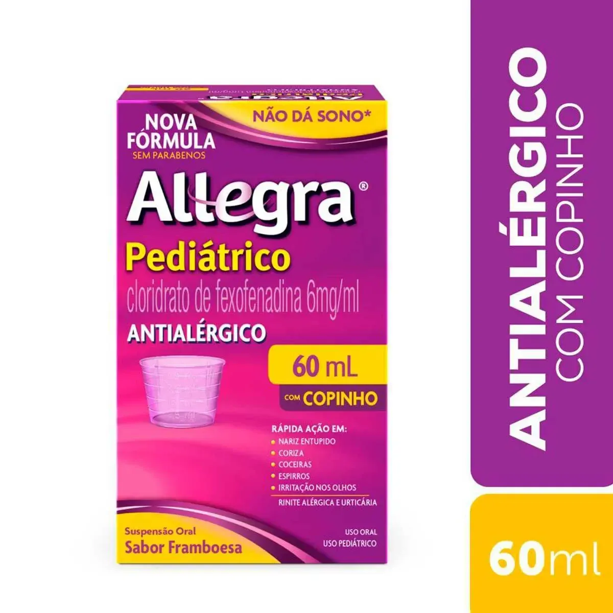 Antialérgico Allegra Pediátrico Cloridrato de Fexofenadina 6mg/ml Suspensão Oral 60ml com Copo Dosador