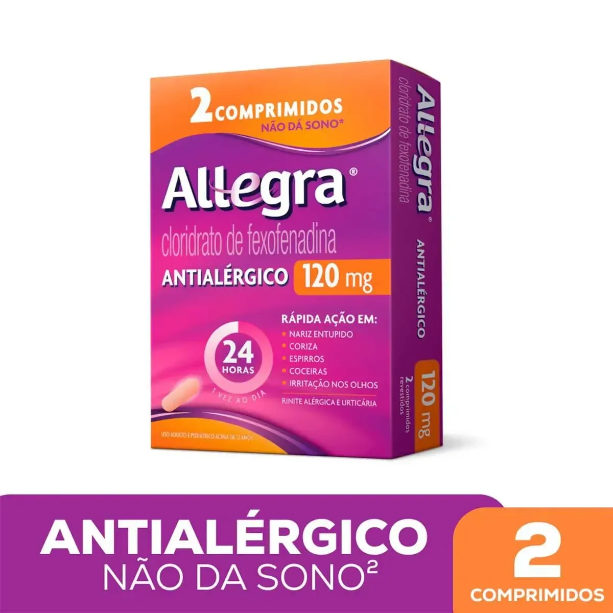 Antialérgico Allegra Cloridrato de Fexofenadina 120mg 2 comprimidos