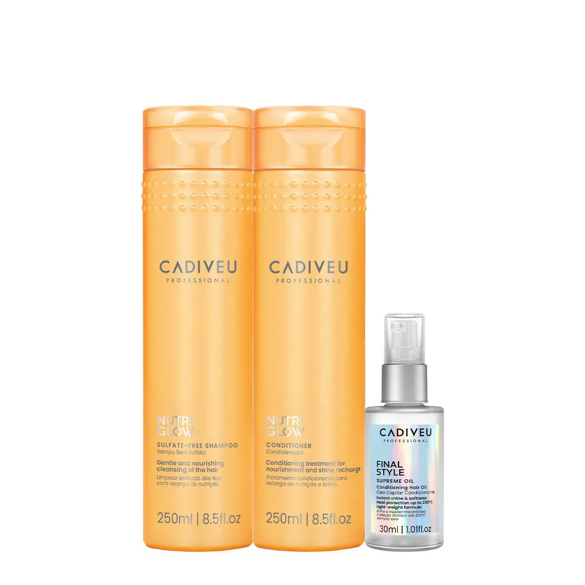 KIT CADIVEU PROFESSIONAL NUTRI GLOW DUO E FINAL STYLE OIL (3 PRODUTOS)