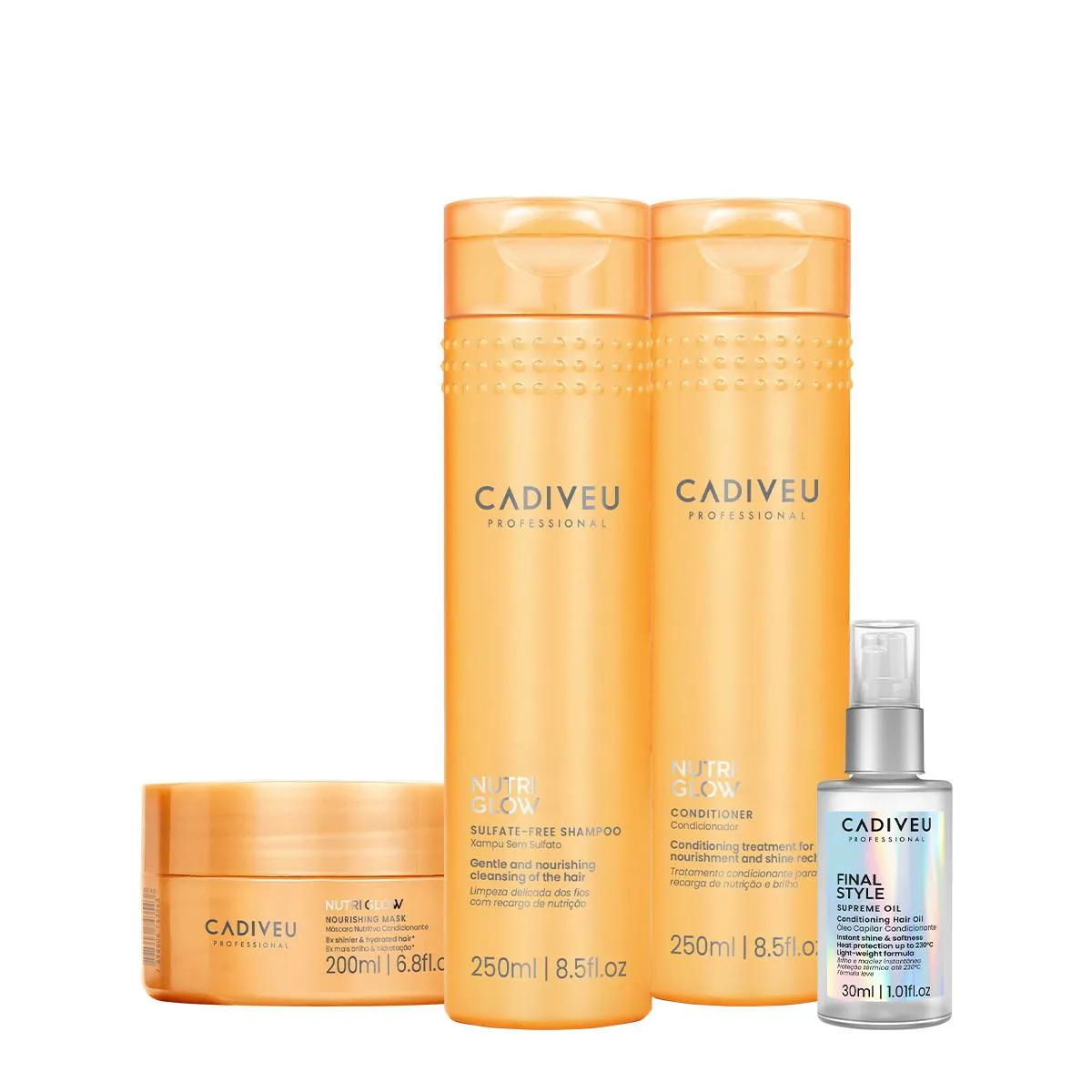KIT CADIVEU PROFESSIONAL NUTRI GLOW HOME CARE E FINAL STYLE OIL (4 PRODUTOS)