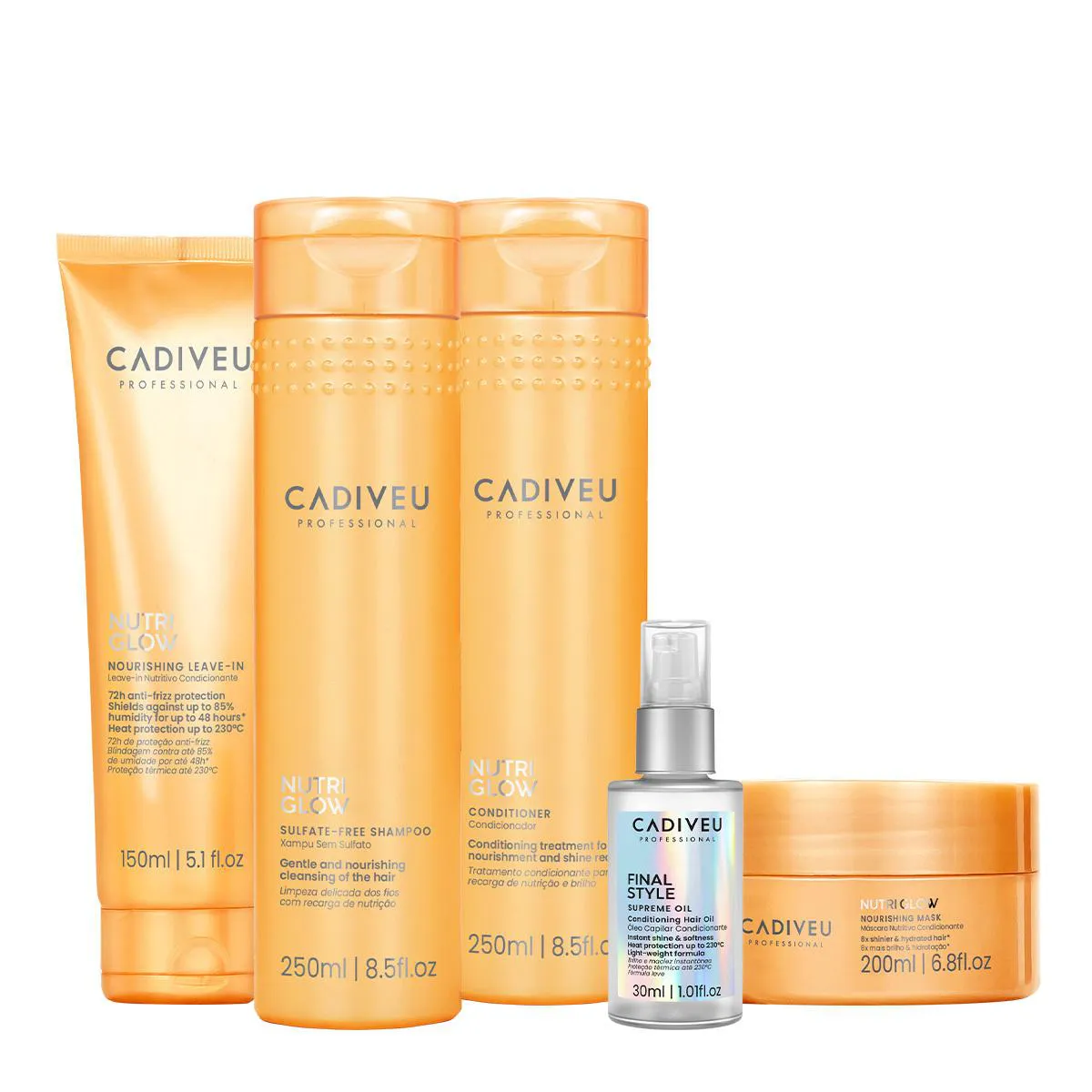 KIT CADIVEU PROFESSIONAL NUTRI GLOW HOME CARE TOTAL E FINAL STYLE OIL (5 PRODUTOS)