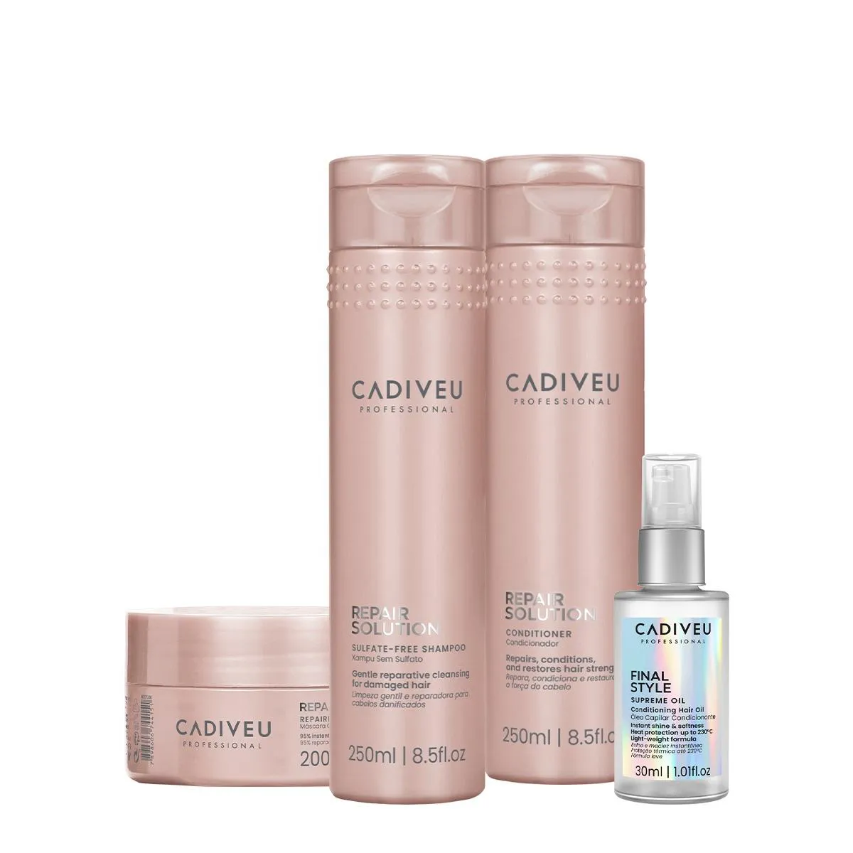 KIT CADIVEU PROFESSIONAL REPAIR SOLUTION HOME CARE E FINAL STYLE OIL (4 PRODUTOS)
