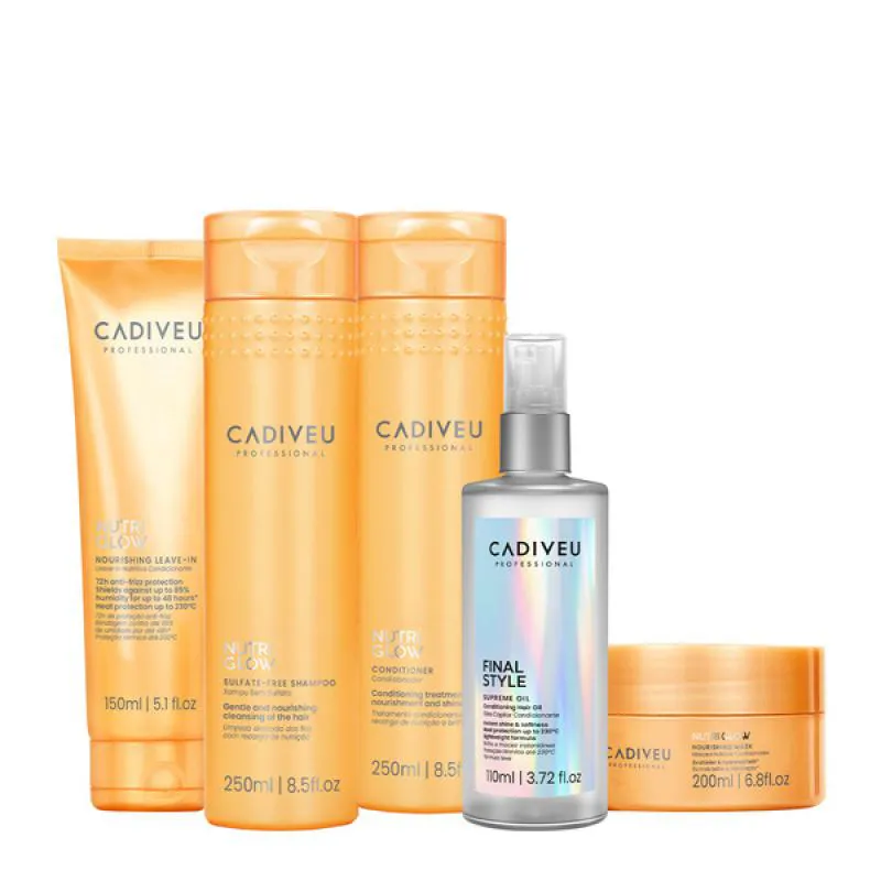 KIT CADIVEU PROFESSIONAL NUTRI GLOW HOME CARE TOTAL E SUPREME FINAL STYLE OIL (5 PRODUTOS)