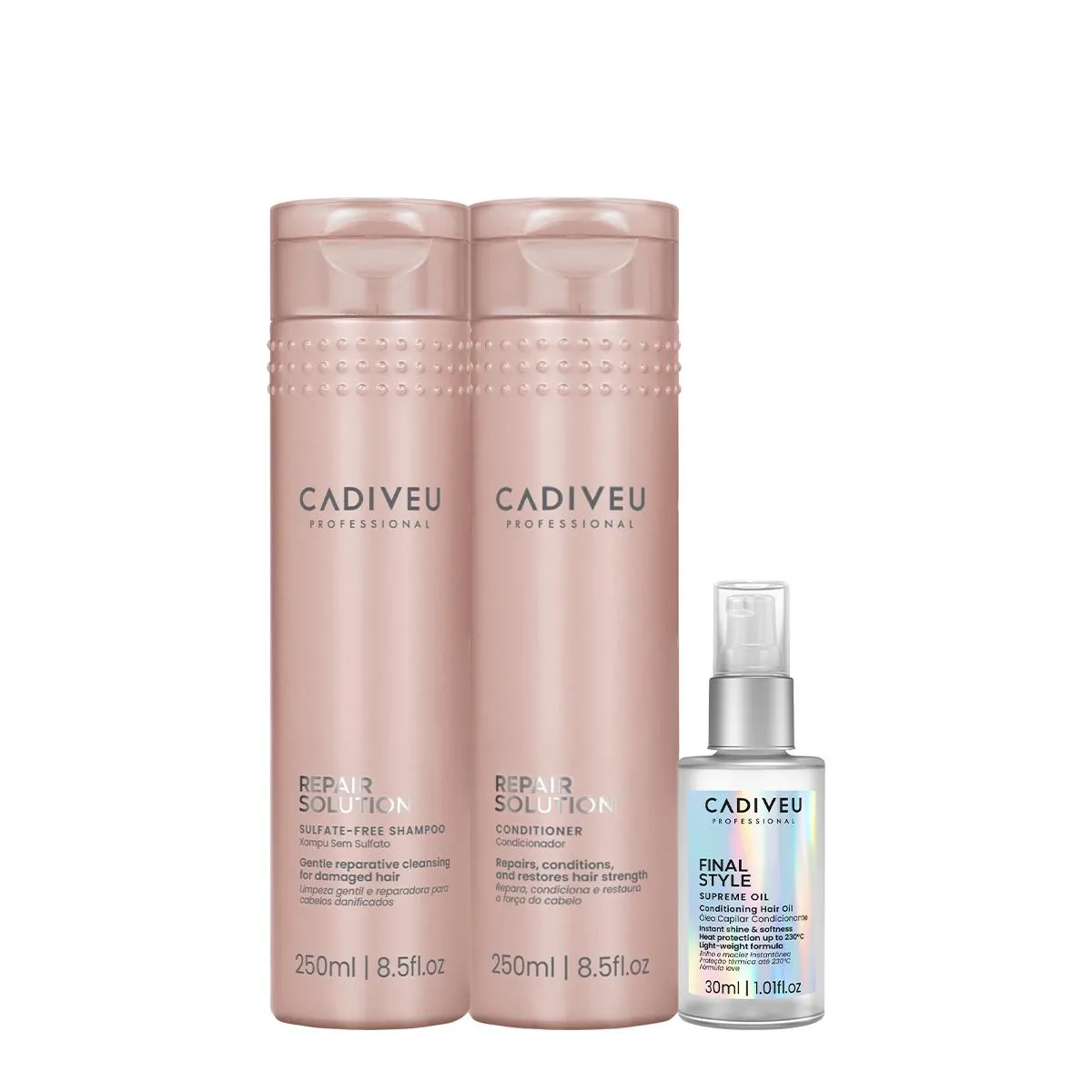 KIT CADIVEU PROFESSIONAL REPAIR SOLUTION DUO E FINAL STYLE OIL (3 PRODUTOS)