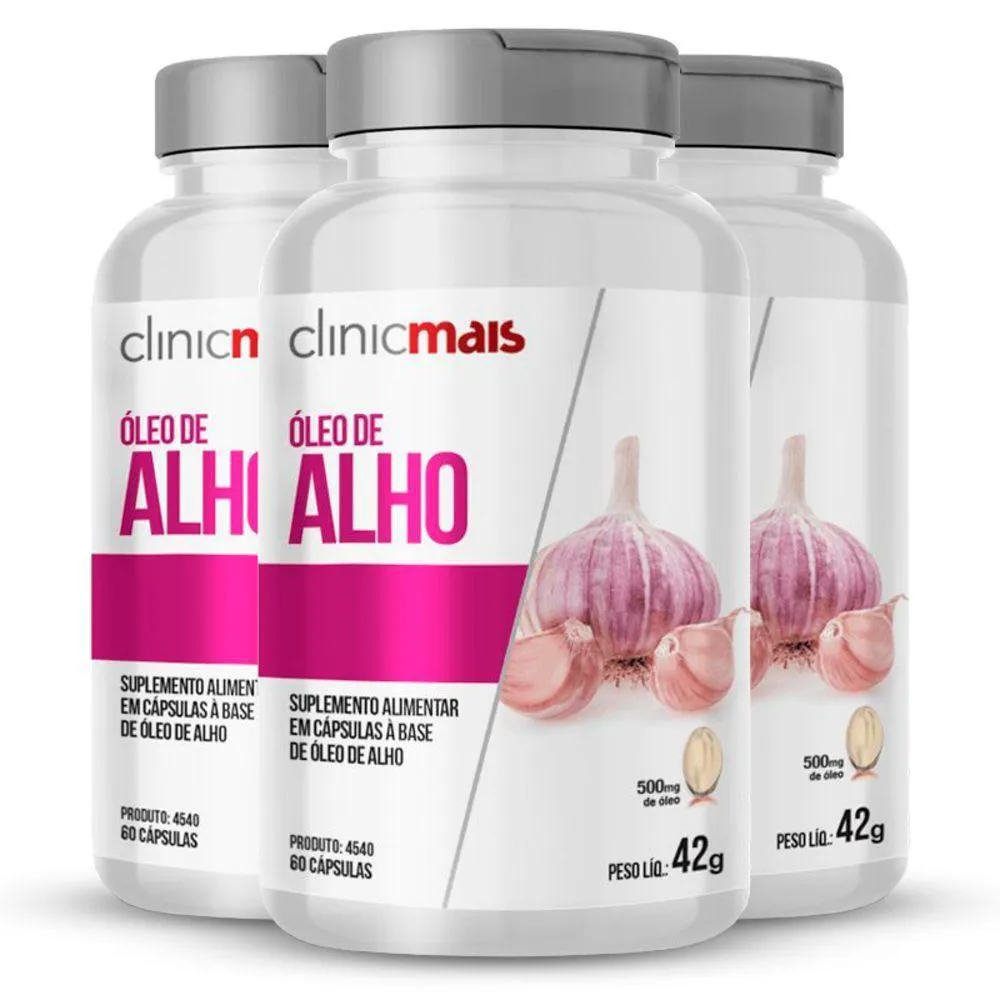 KIT 3 ÓLEO DE ALHO 500MG CLINIC MAIS 60CáPS