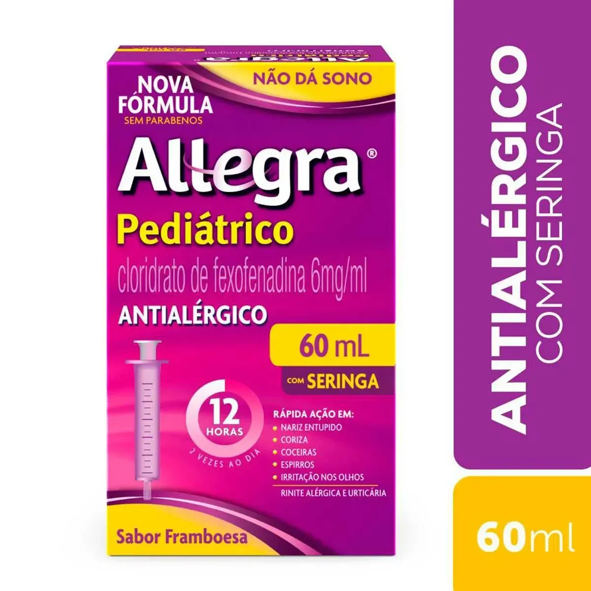 Antialérgico Allegra Pediátrico Cloridrato de Fexofenadina 6mg/ml Suspensão Oral 60ml com Seringa