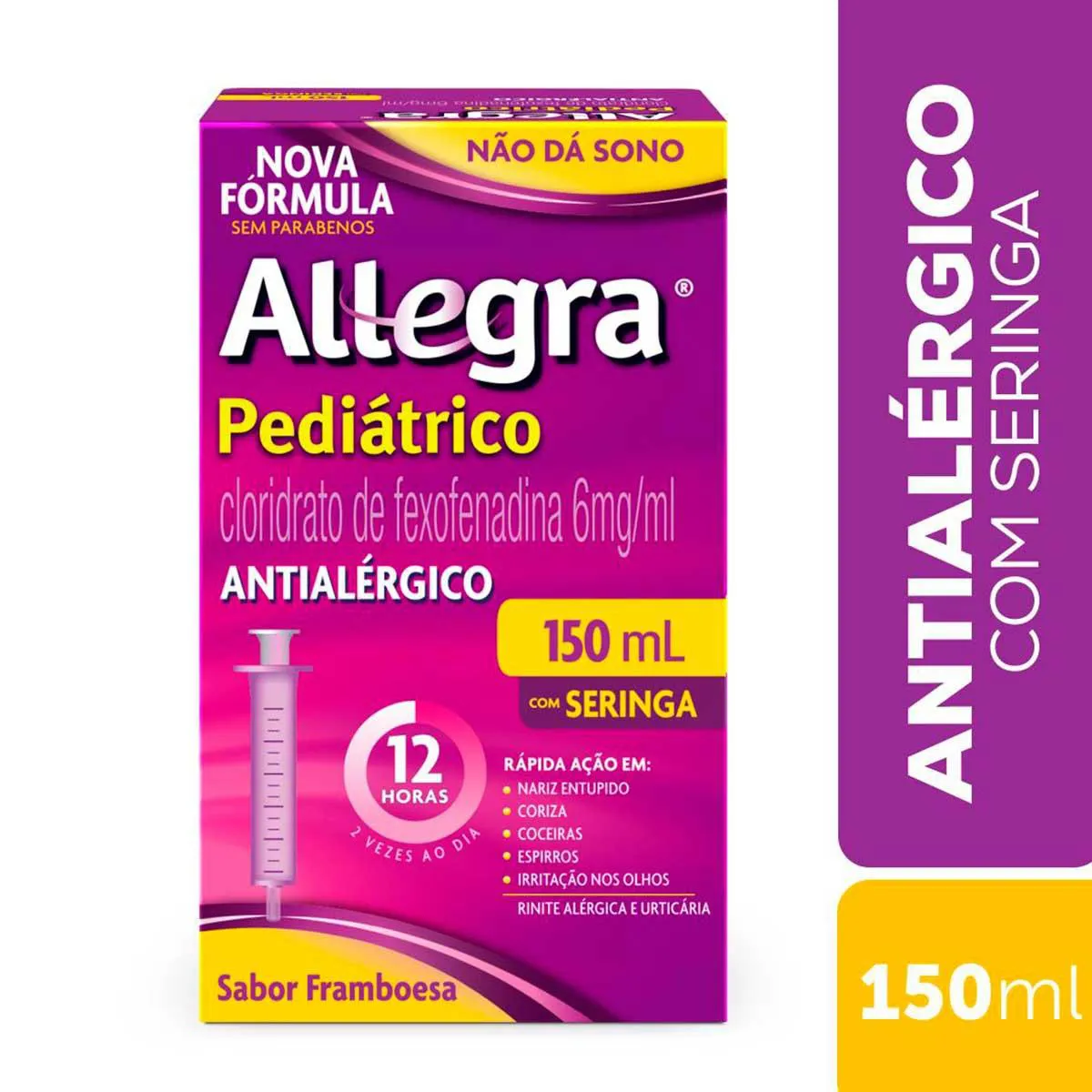 Antialérgico Allegra Pediátrico Cloridrato de Fexofenadina 6mg/ml Suspensão Oral 150ml com Seringa