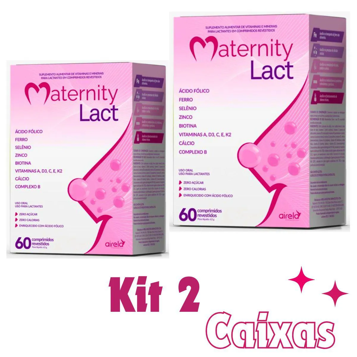 KIT 2 MATERNITY LACT 60CPR VITAMINA A,D3,C,E, K2, ZINCO, BIOTINA PARA GRAVIDAS E LACTANTES
