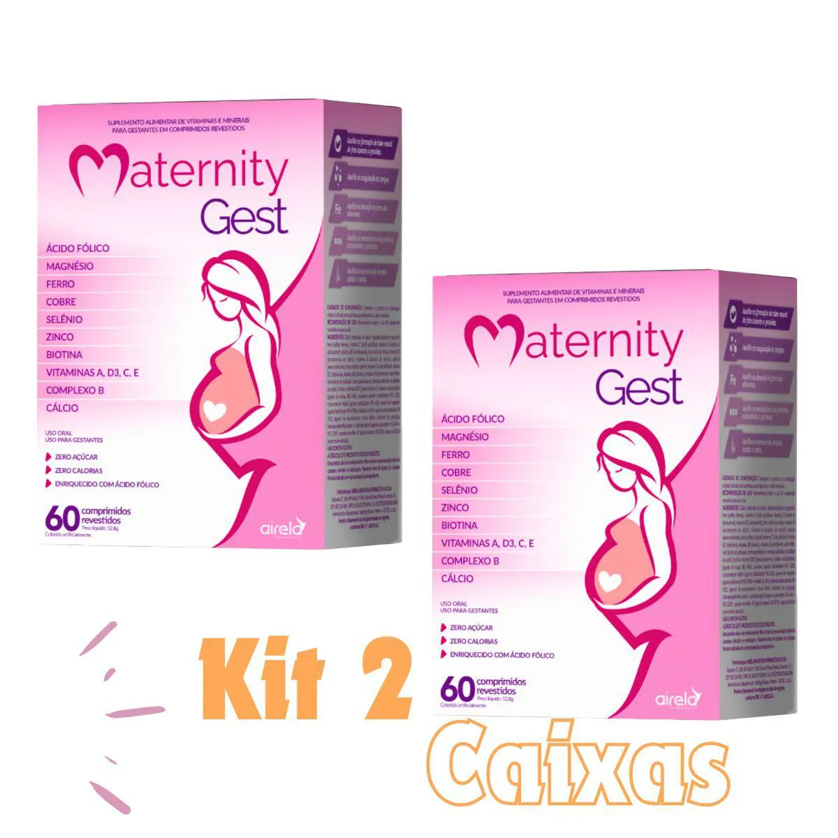 KIT  DE 2 MATERNITY GEST  VIT A,B9, D3,C,E, K2,BIOTINA, ZINCO, CALCIO  60CP