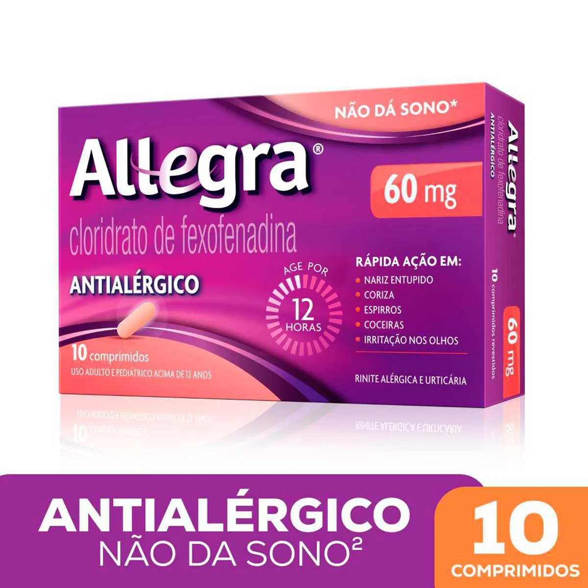 Antialérgico Allegra Cloridrato de Fexofenadina 60mg 10 comprimidos