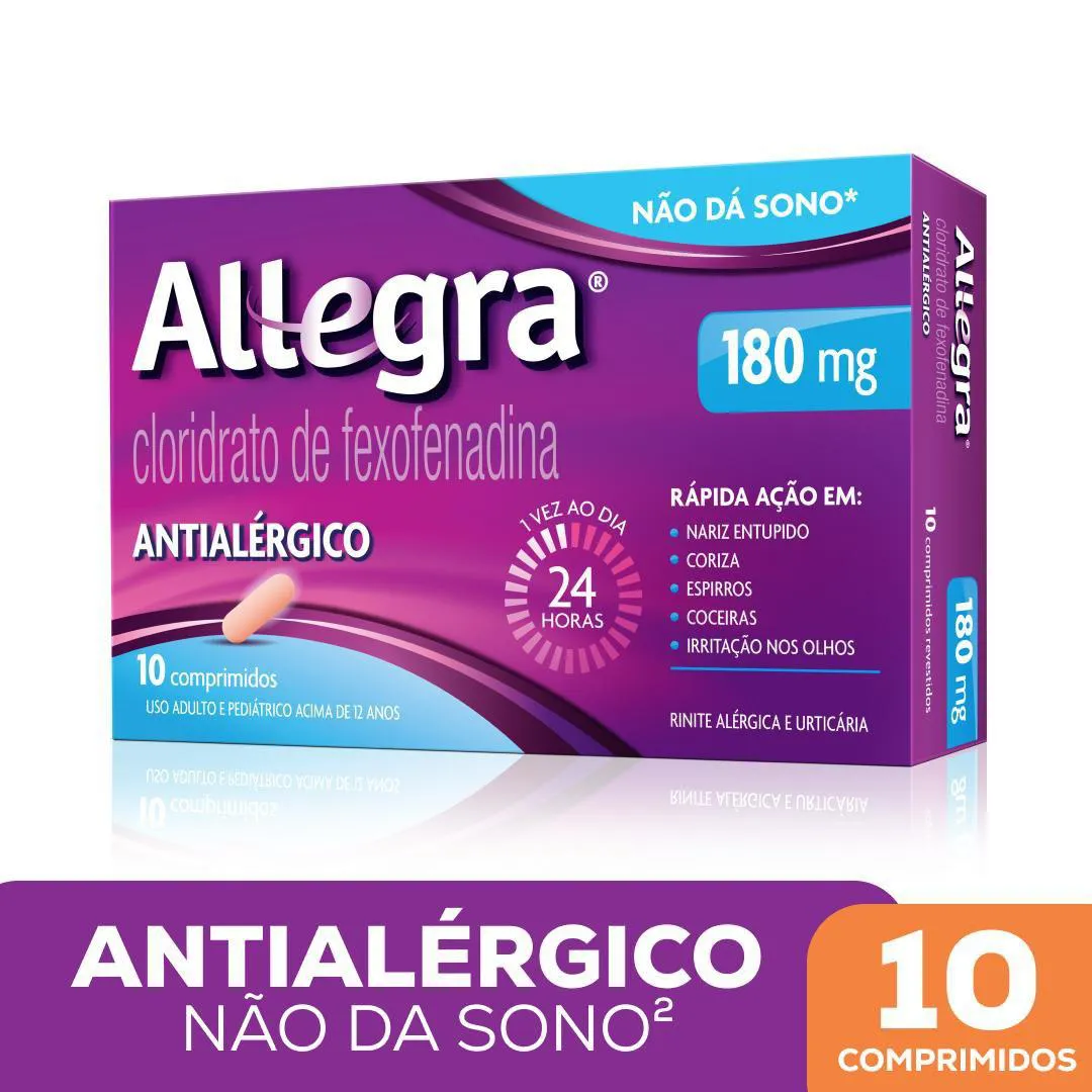 Antialérgico Allegra Cloridrato de Fexofenadina 180mg 10 comprimidos