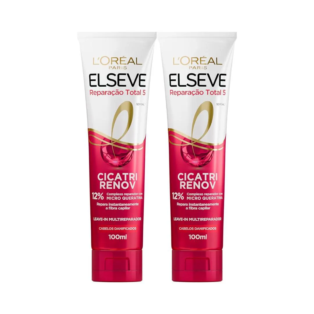 KIT 02 UNIDADES - LEAVE-IN CICATRI RENOV ELSEVE L´OREAL PARIS MULTIREPERADOR 100ML REPARAçãO TOTAL 5