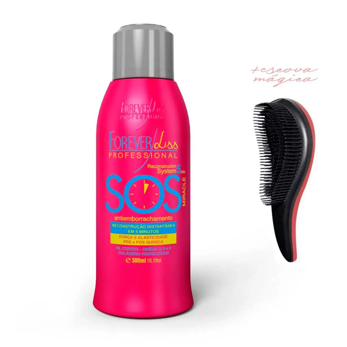 MáSCARA CABELO ELáSTICO SOS FOREVER LISS + ESCOVA MáGICA