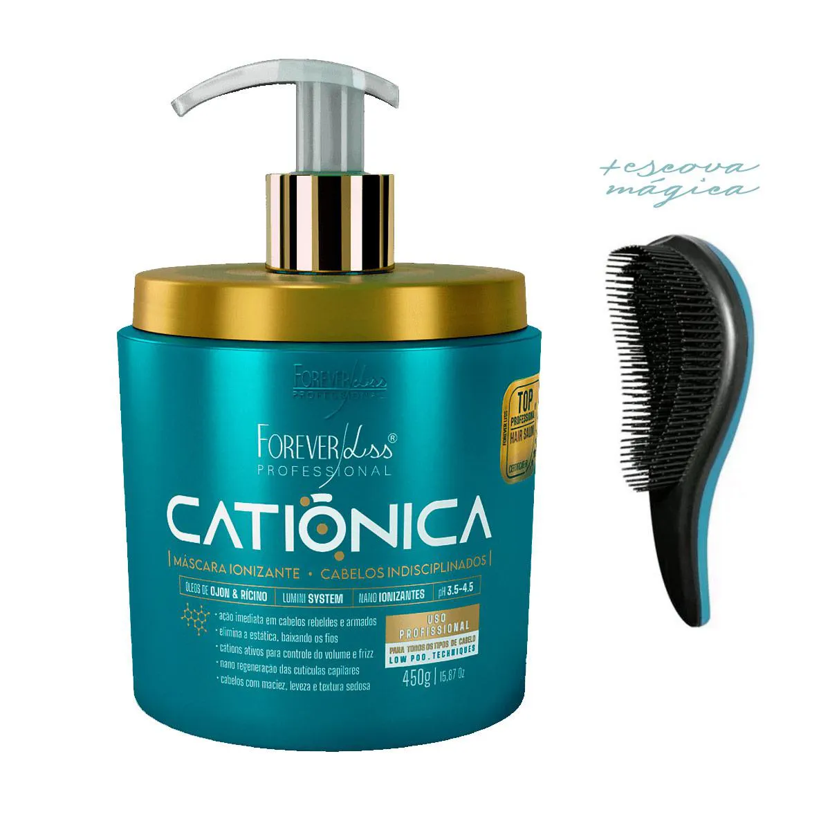 MáSCARA CATIôNICA FOREVER LISS RESTAURA OS FIOS 450G + ESCOVA