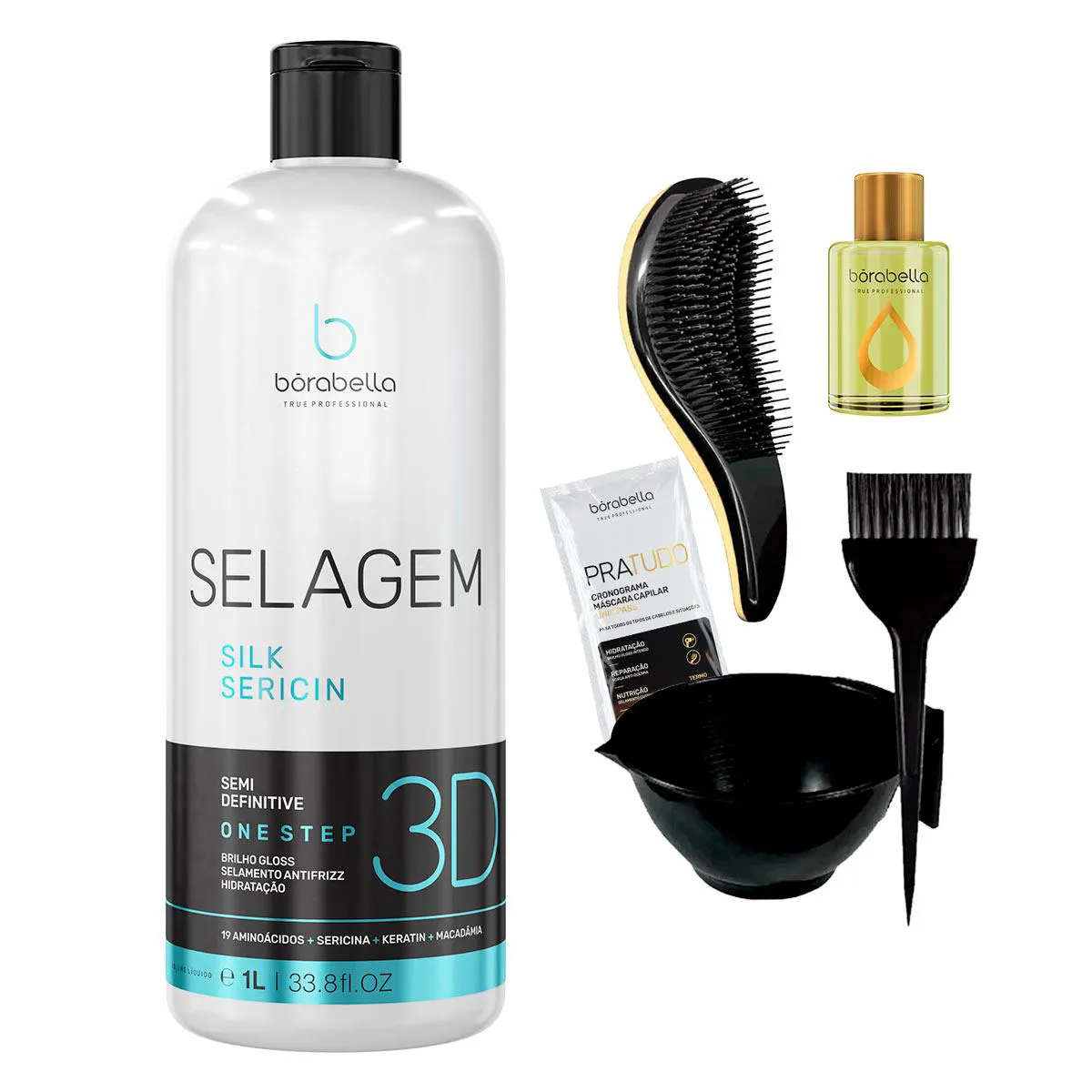 BORABELLA 3D SELAGEM 1 LITRO +CUMBUCA/ESCOVA/ÓLEO/SACHê