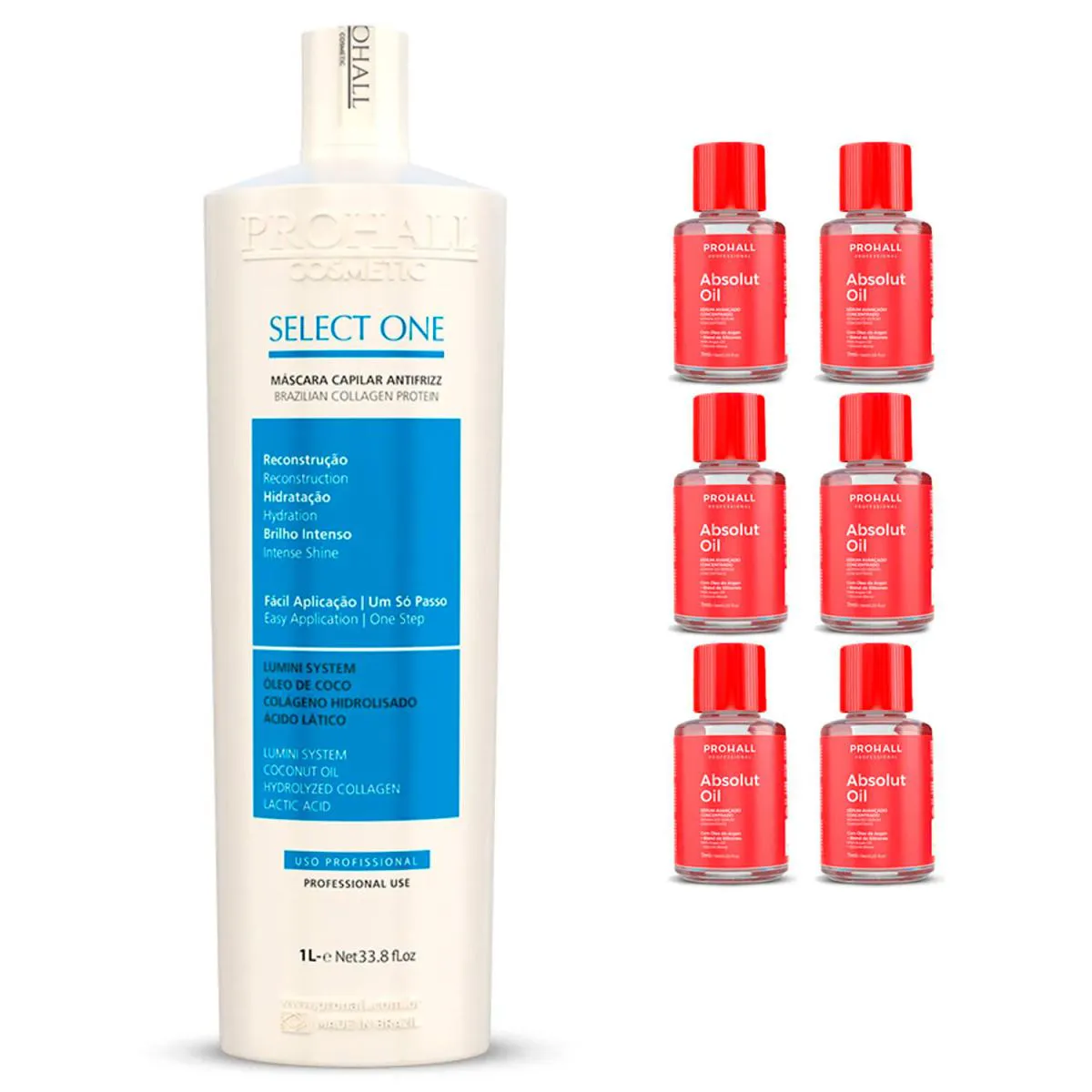 SELECT ONE PROHALL 1 LITRO + 6 ÓLEO DE ARGAN FINALIZADOR 7ML