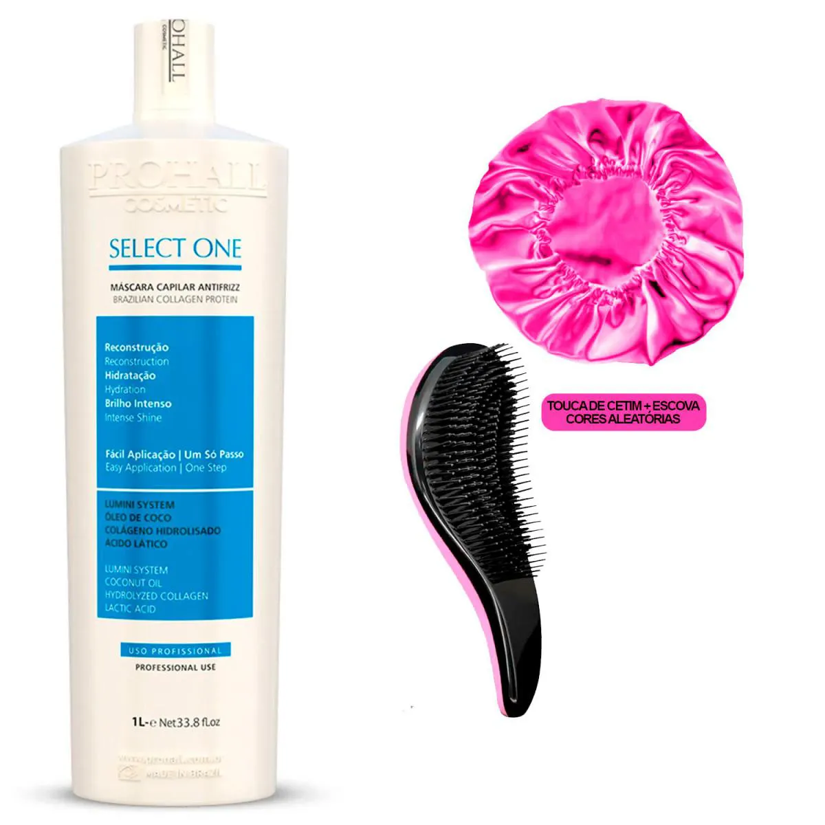 SELECT ONE PROHALL ORIGINAL 1 LITRO + ESCOVA/TOUCA DE CETIM