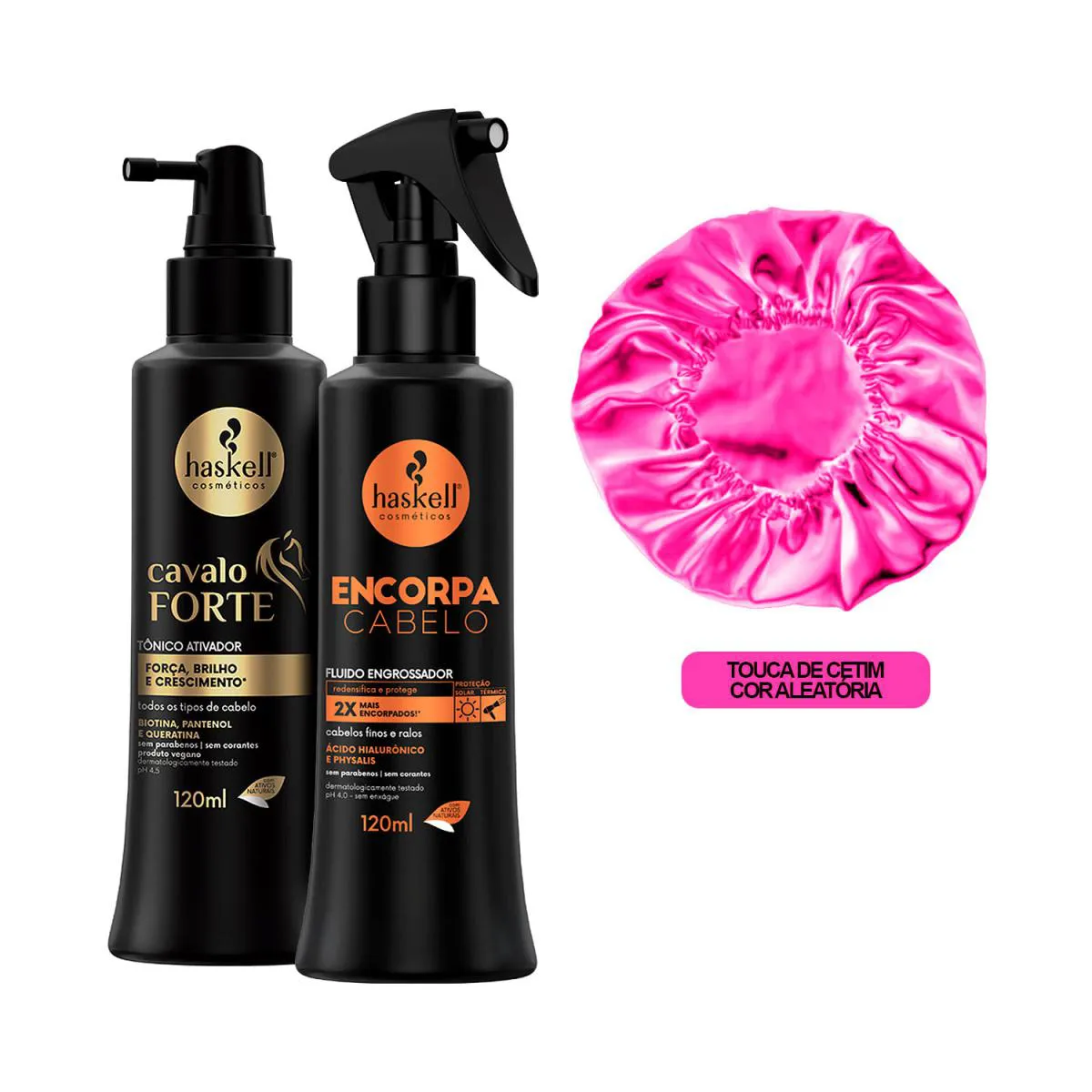 HASKELL TôNICO CAVALO FORTE + ENCORPA FIOS + TOUCA ANTIFRIZZ