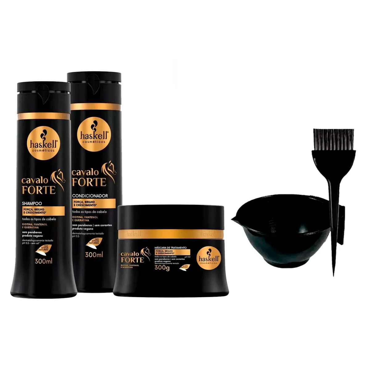 HASKELL CAVALO FORTE SHAMPOO COND MáSCARA 300ML/G +CUMBUCA