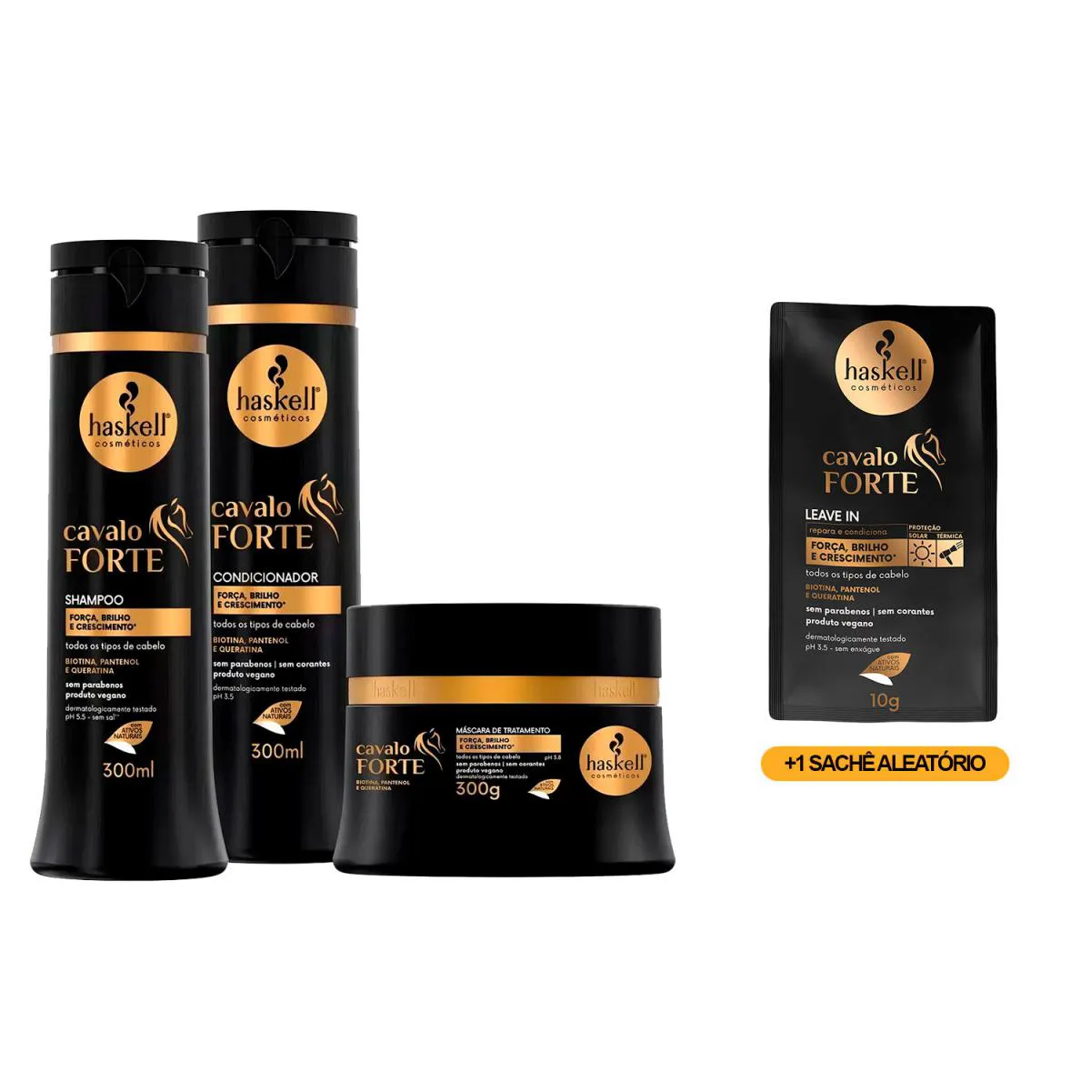 KIT HASKELL CAVALO FORTE TRIO CRESCE CABELO 300ML +1 SACHê