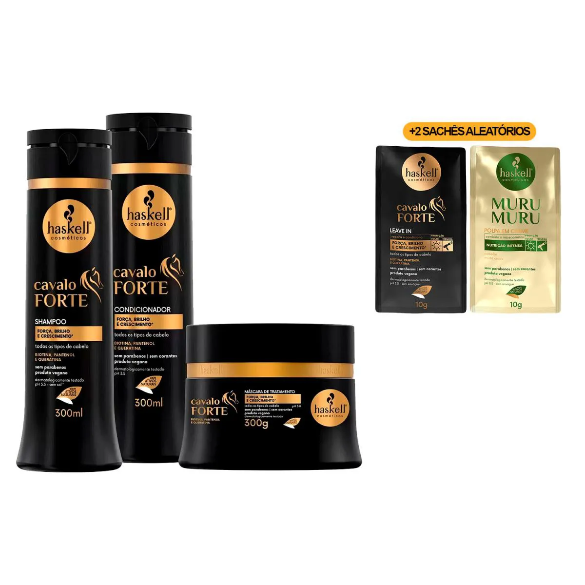 KIT HASKELL CAVALO FORTE TRIO CRESCE CABELO 300ML +2 SACHêS