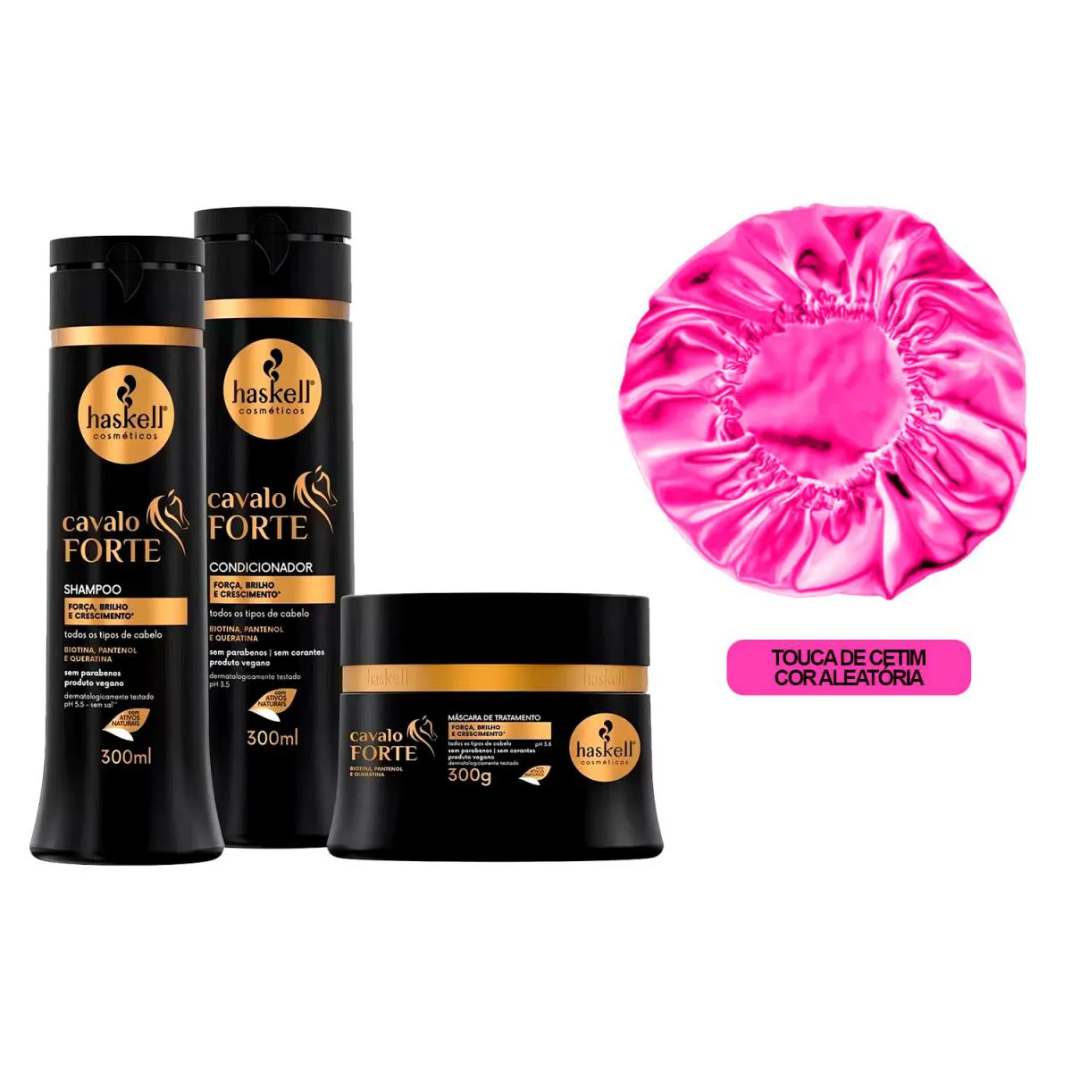 KIT HASKELL CAVALO FORTE TRIO CAPILAR 300ML +TOUCA ANTIFRIZZ