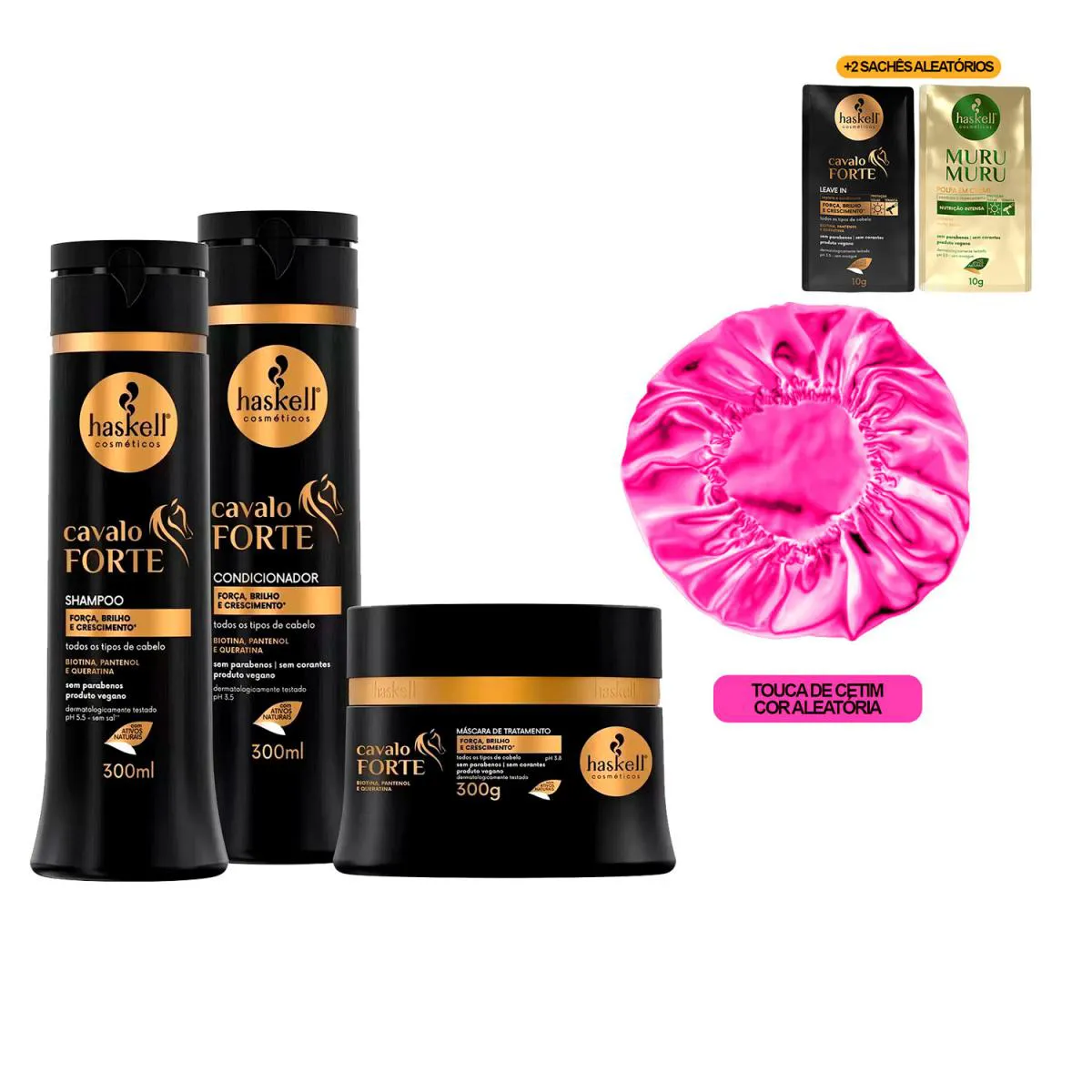 KIT HASKELL CAVALO FORTE USO DIáRIO TRIO 300ML +TOUCA/2SACHê