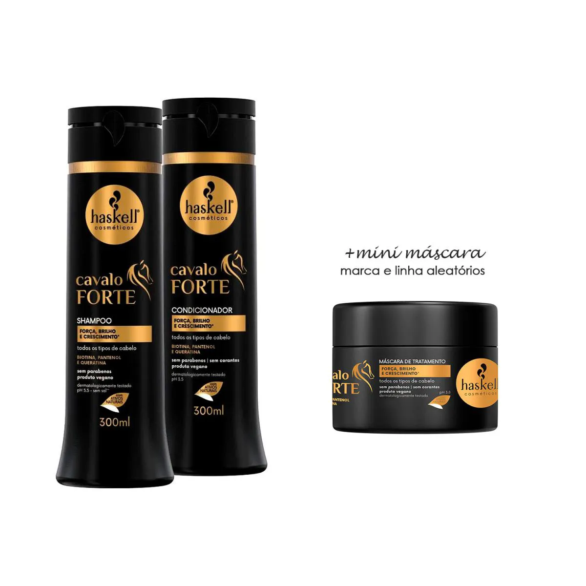KIT HASKELL CAVALO FORTE SHAMPOO/COND 300ML +MINI MáSCARA