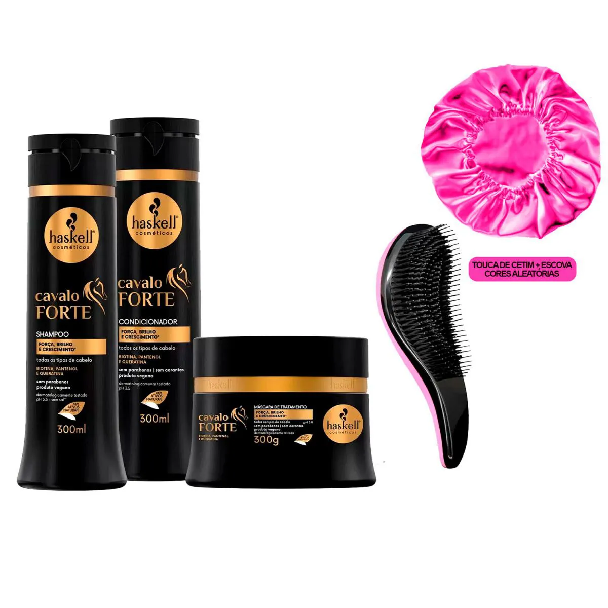 KIT HASKELL CAVALO FORTE TRIO CAPILAR 300ML +TOUCA/ESCOVA