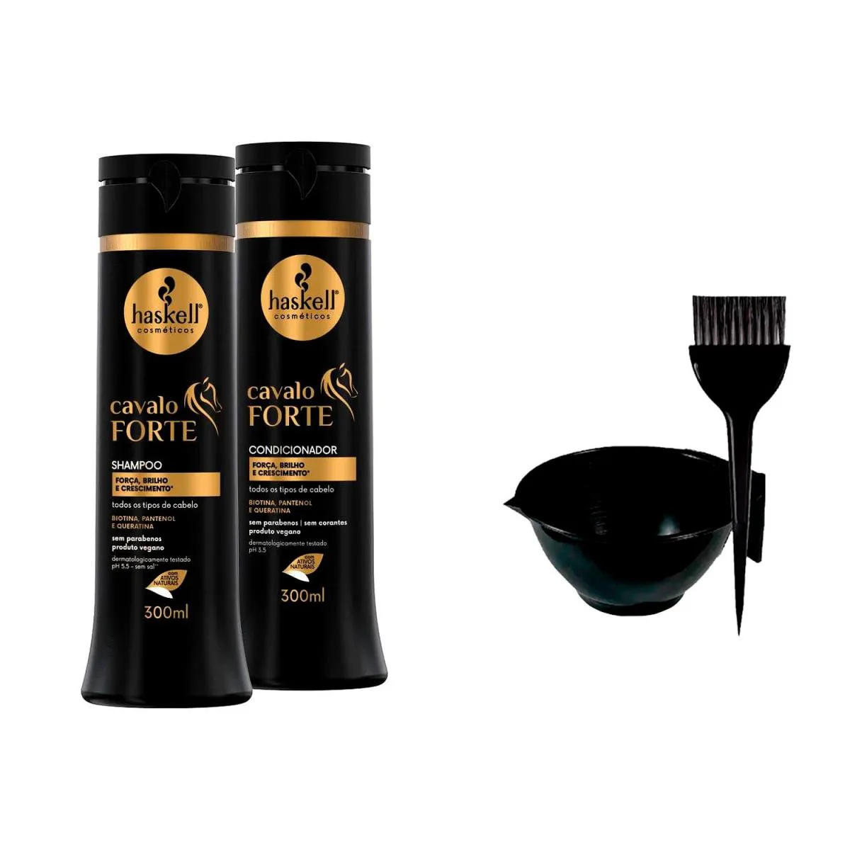 KIT HASKELL CAVALO FORTE SHAMPOO/COND 300ML +CUMBUCA/PINCEL