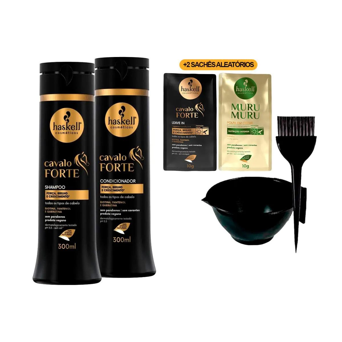 HASKELL CAVALO FORTE SHAMPOO/COND 300ML +CUMBUCA/SACHêS