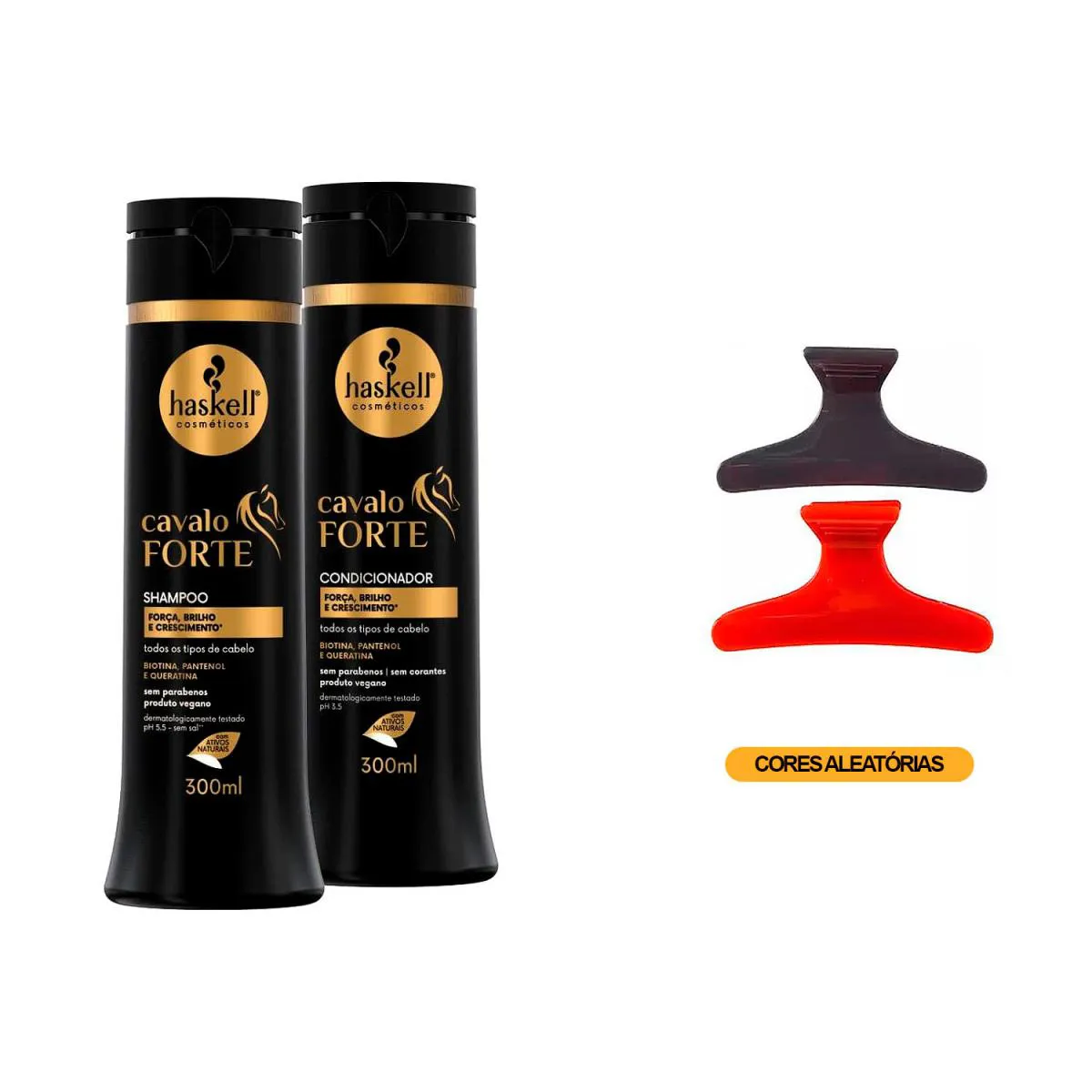 KIT HASKELL CAVALO FORTE SHP/COND 300ML + 2 PRESILHAS CABELO