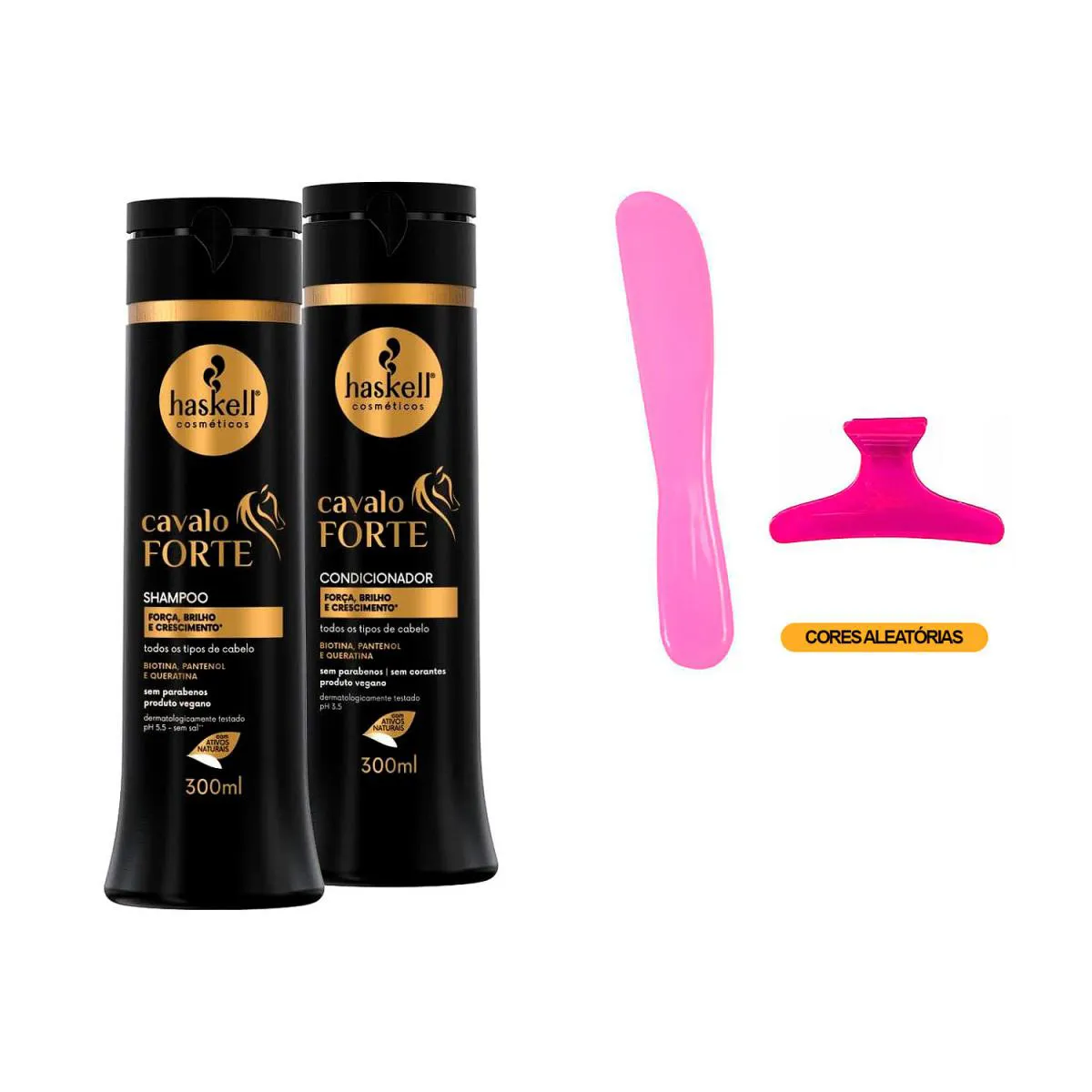 KIT HASKELL CAVALO FORTE SHP/COND 300ML + ESPáTULA/PRESILHA