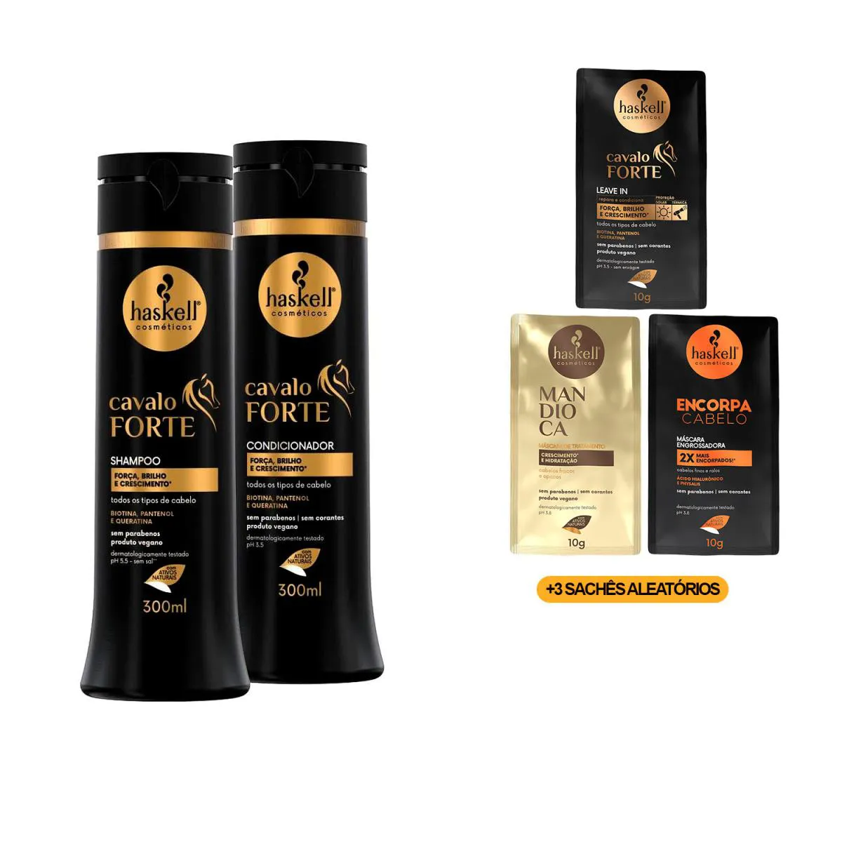 KIT HASKELL CAVALO FORTE SHP/COND 300ML +3 SACHêS TRATAMENTO