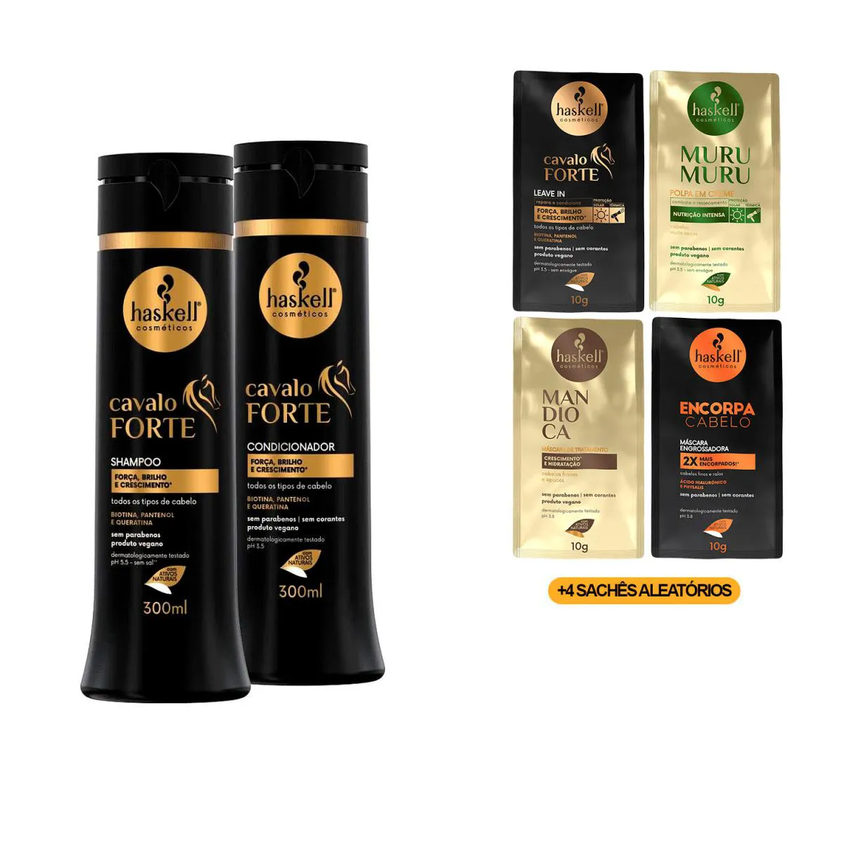 KIT HASKELL CAVALO FORTE SHP/COND 300ML +4 SACHêS TRATAMENTO