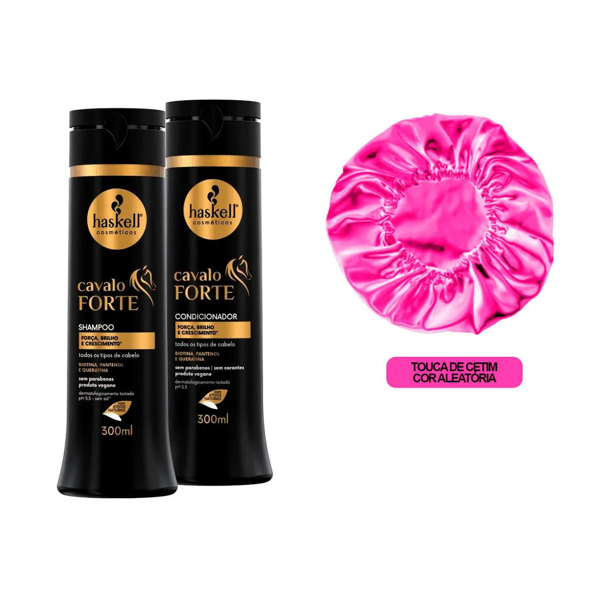 KIT HASKELL CAVALO FORTE SHP/COND 300ML +TOUCA ANTIFRIZZ