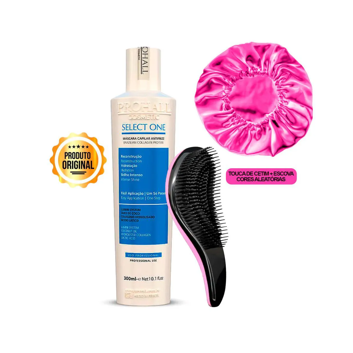 SELECT ONE PROHALL 300ML + 1 ESCOVA E 1 TOUCA ANTIFRIZZ