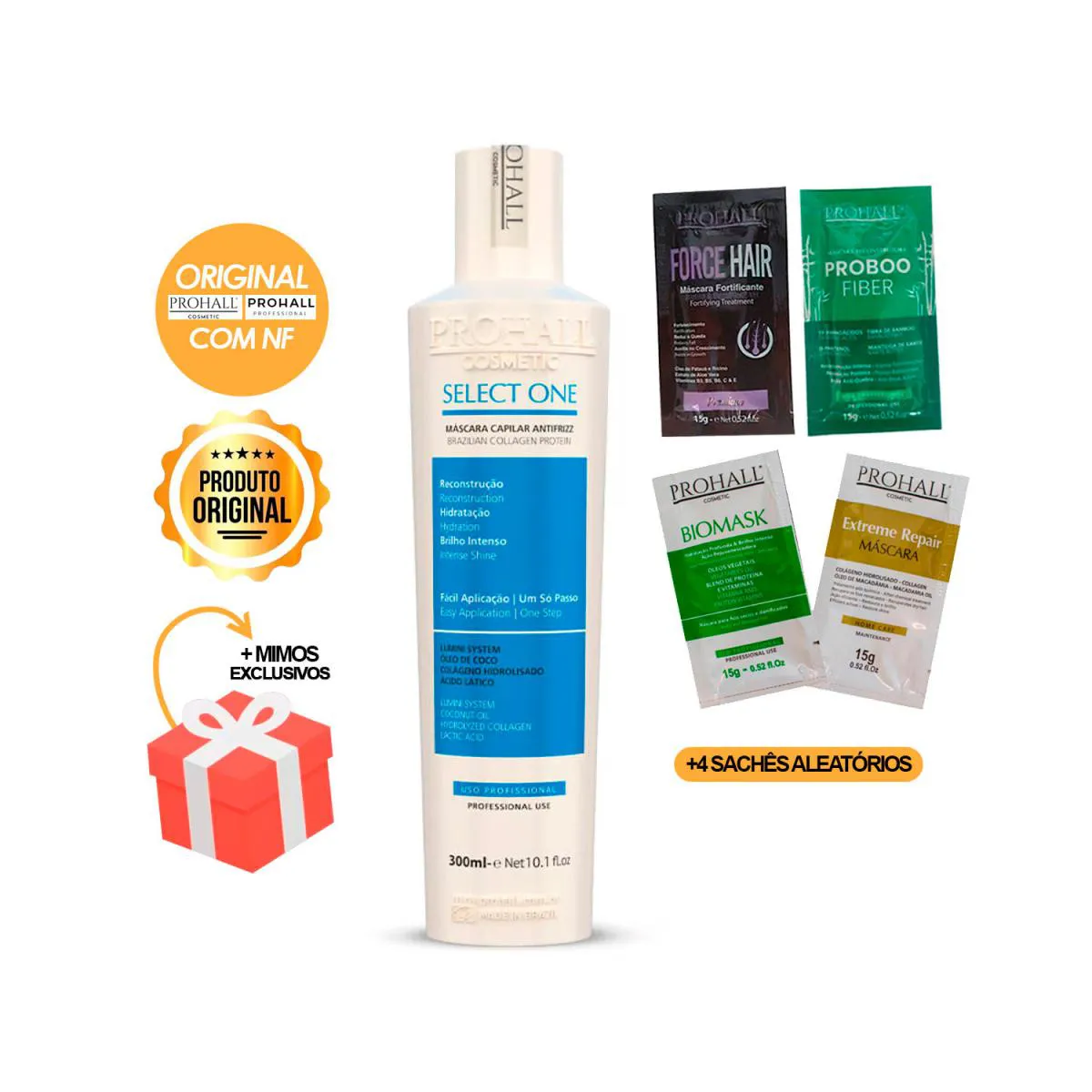 SELECT ONE PROHALL ANTIFRIZZ 300ML + 4 SACHêS DE 15G PROHALL